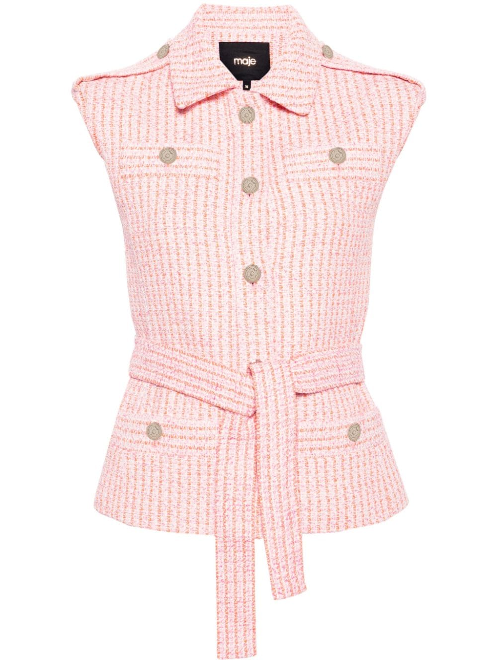 Maje belted tweed waistcoat - Pink von Maje