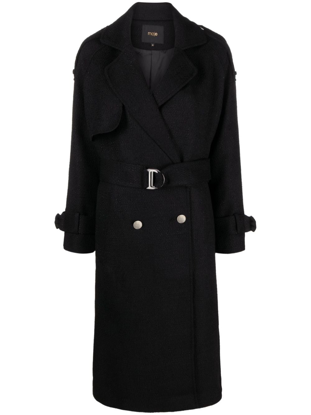 Maje double-breasted tweed trench coat - Black von Maje