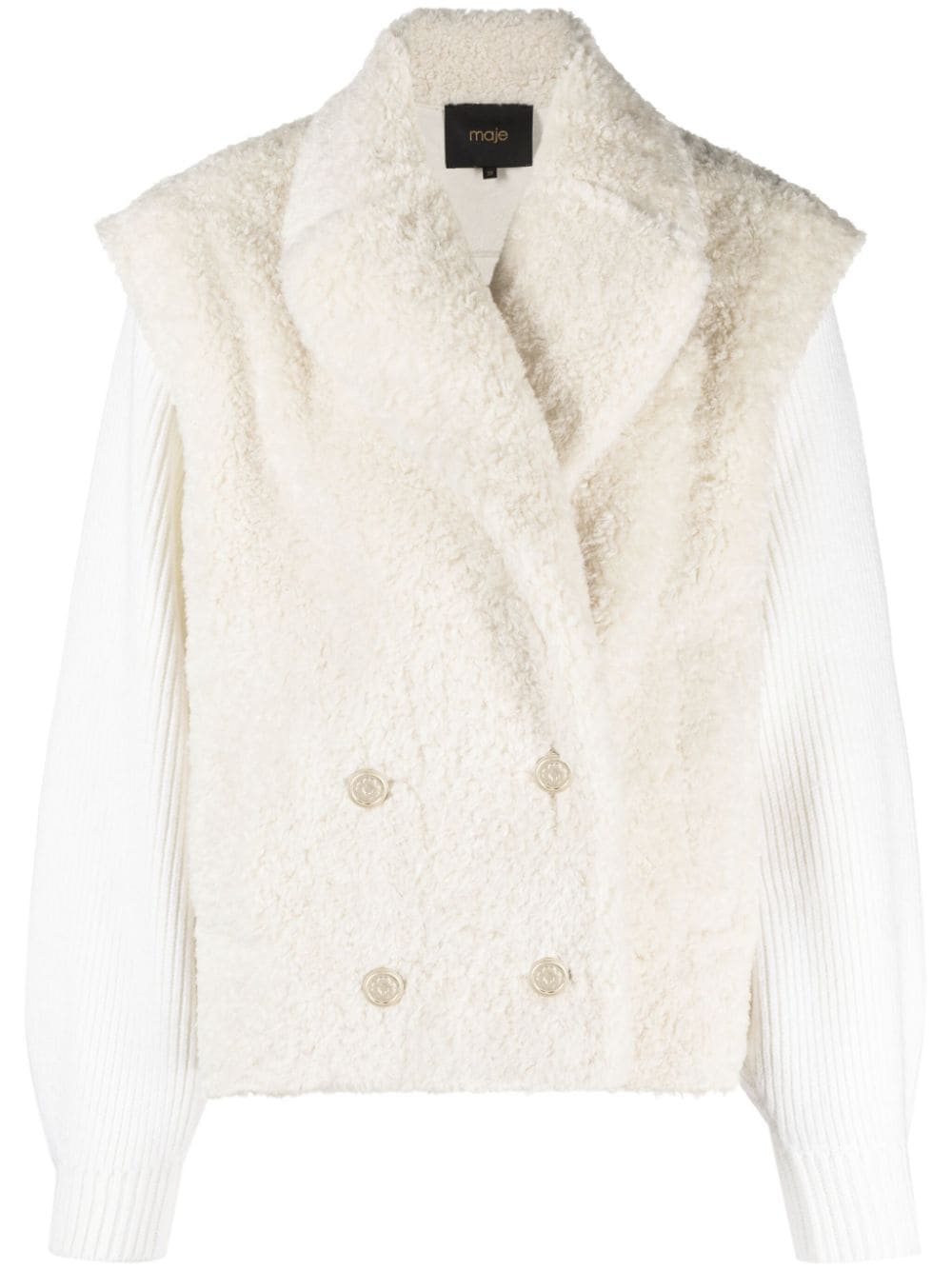 Maje faux-fur double-breasted jacket - Neutrals von Maje