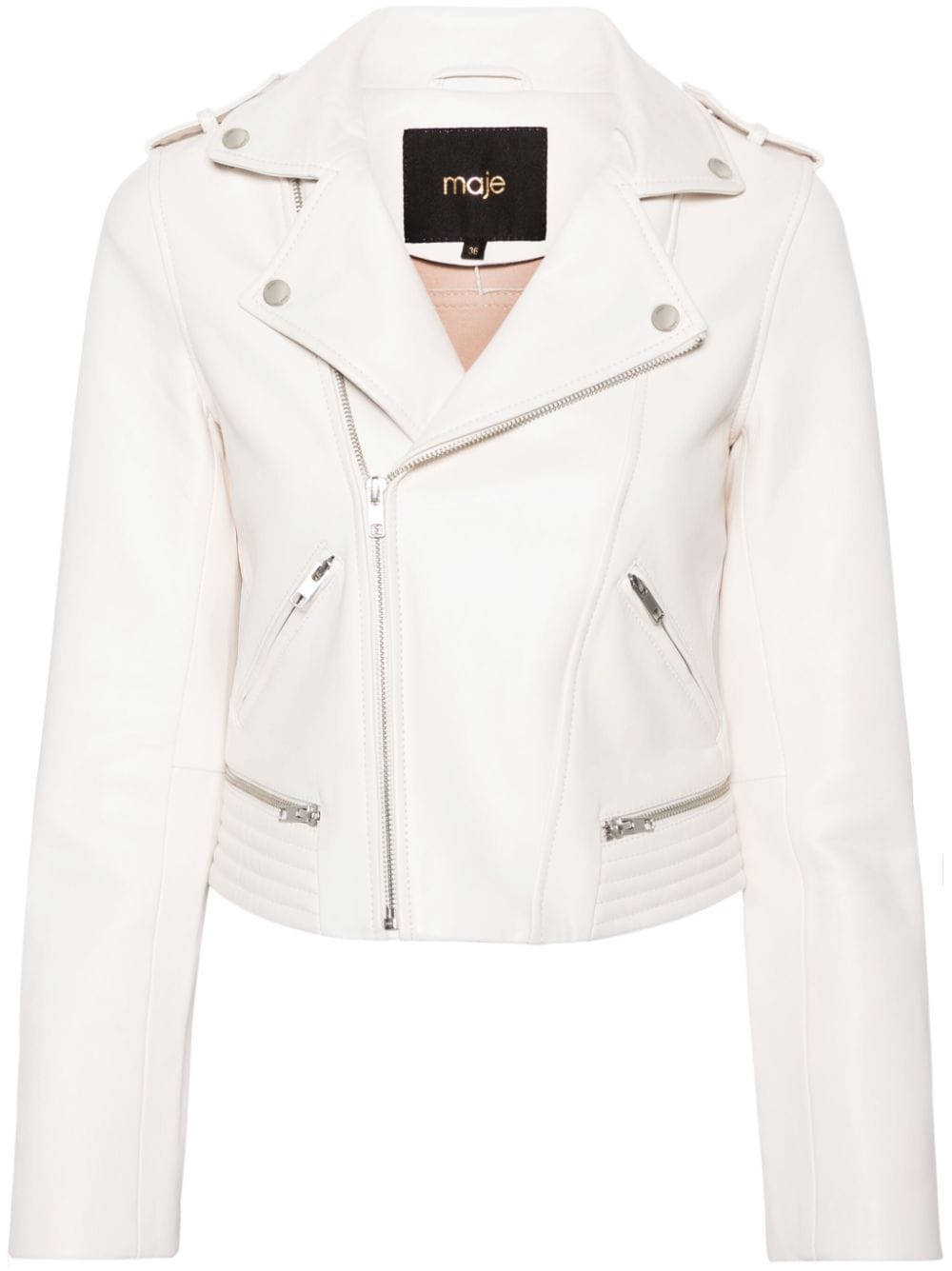 Maje matelassé-detailing leather biker jacket - White von Maje