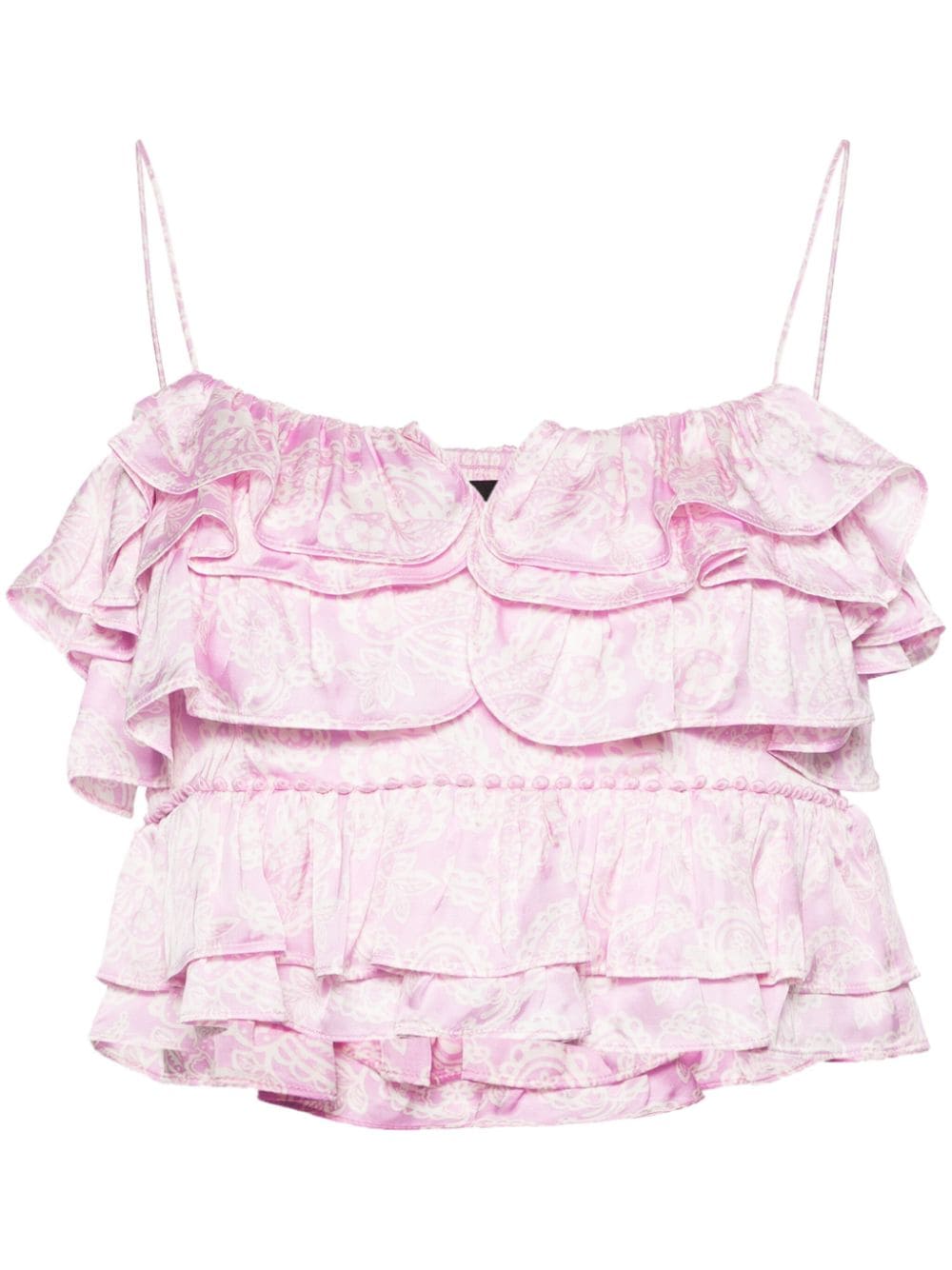 Maje paisley-print ruffled cropped top - Pink von Maje