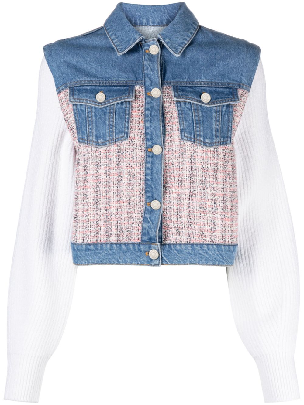 Maje cropped tweed-panelled denim jacket - Pink von Maje