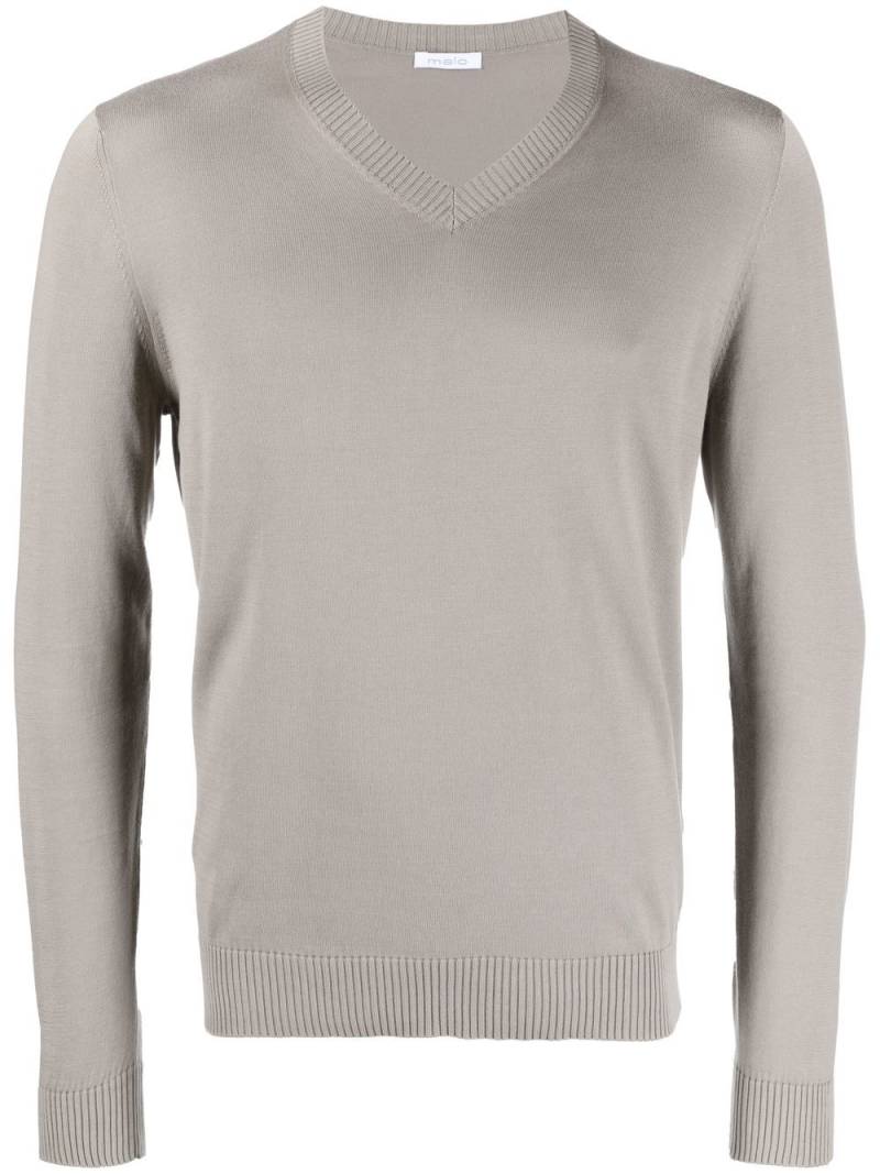 Malo V-neck rib-trimmed jumper - Grey von Malo