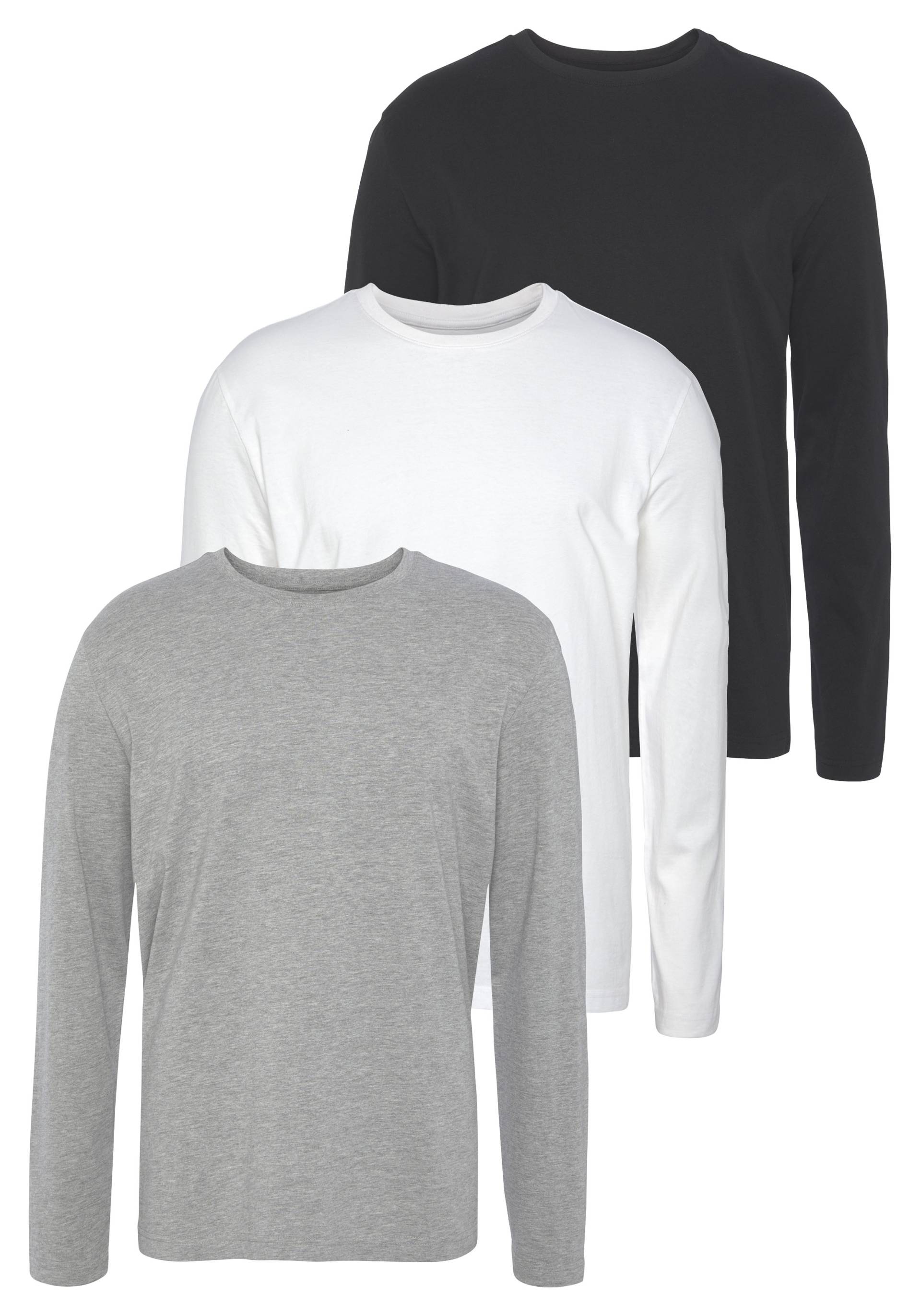 Man's World Langarmshirt »neue Farbe !«, (3er-Pack), Langarm, unifarben, aus Baumwolle, im 3er-Pack von Man's World