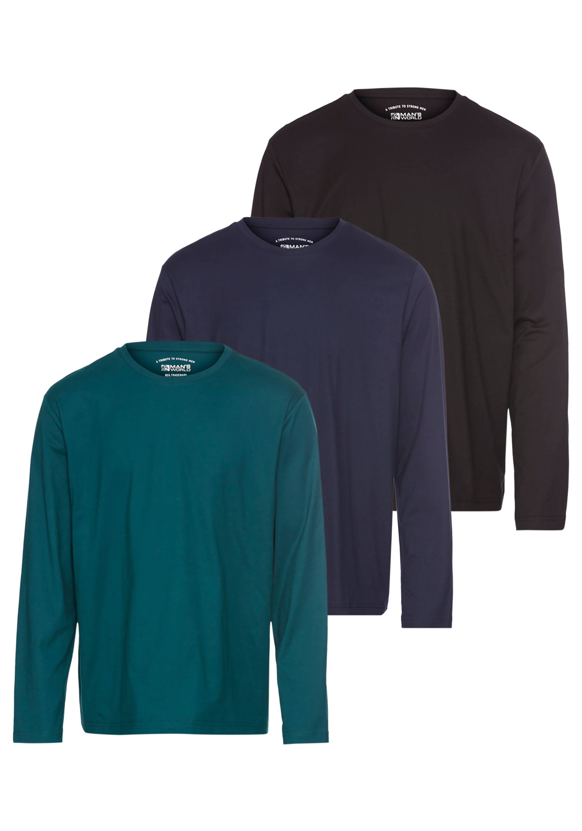 Man's World Langarmshirt »neue Farbe !«, (3er-Pack), Langarm, unifarben, aus Baumwolle, im 3er-Pack von Man's World