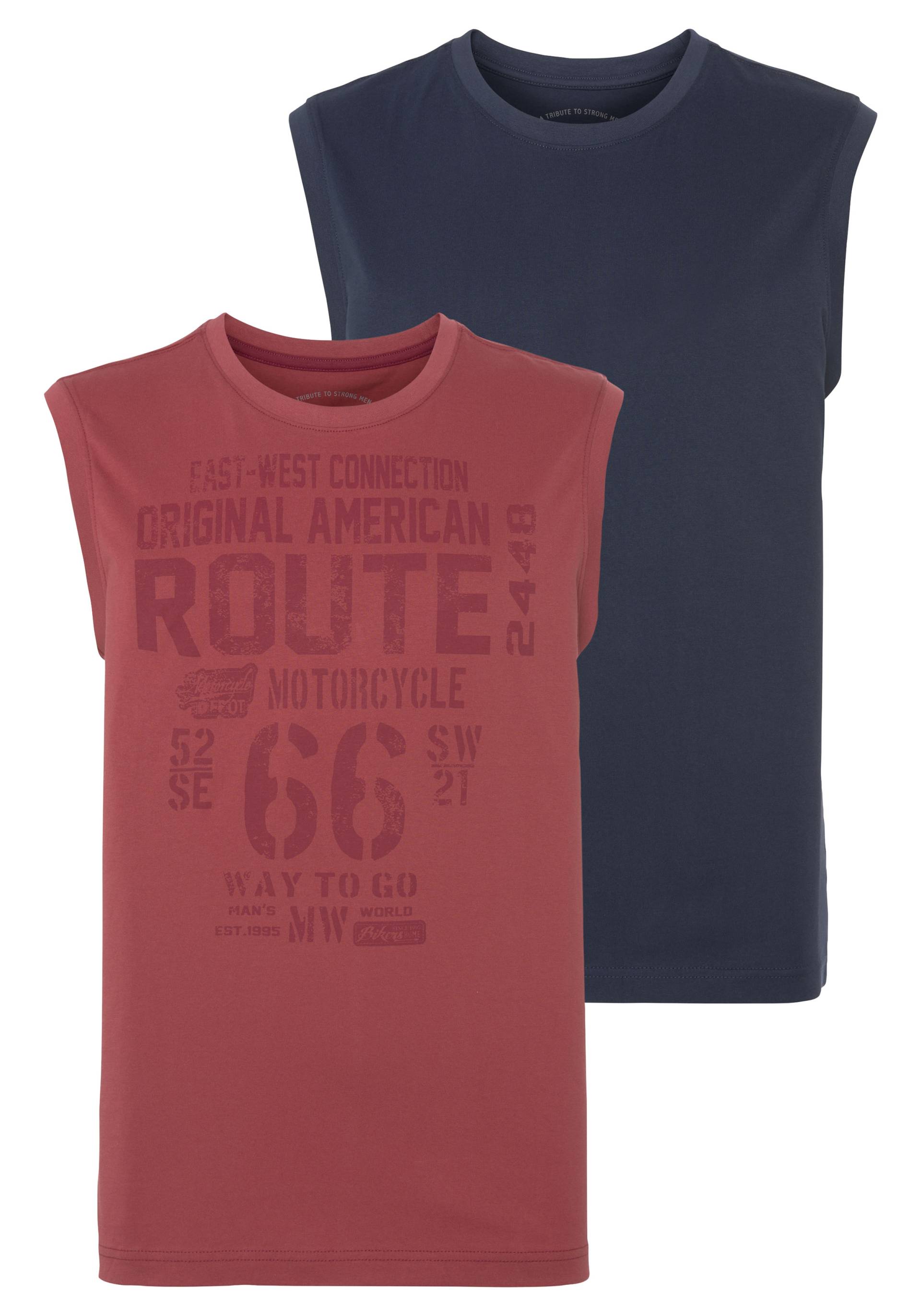 Man's World Muscleshirt, (2er-Pack), ärmellos, bedruckt, Rundhalsausschnitt, aus 100% Baumwolle von Man's World