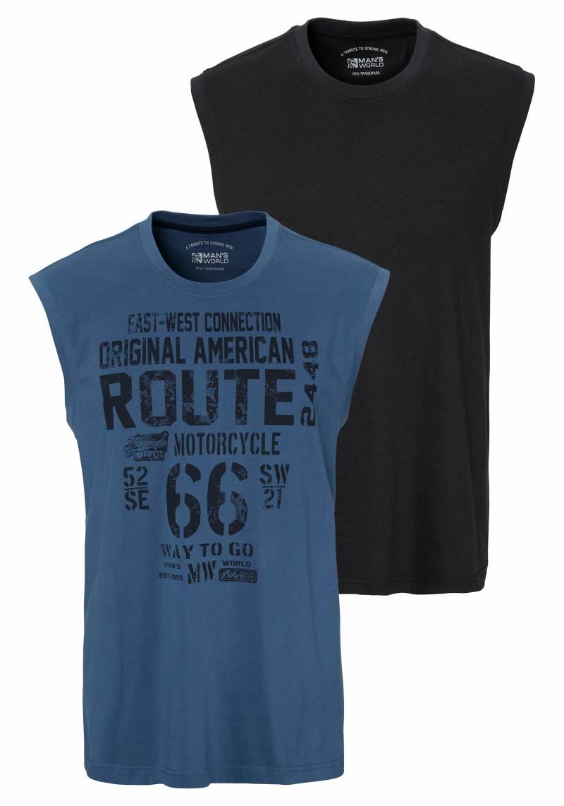 Man's World Muscleshirt, (2er-Pack), ärmellos, bedruckt, Rundhalsausschnitt, aus 100% Baumwolle von Man's World