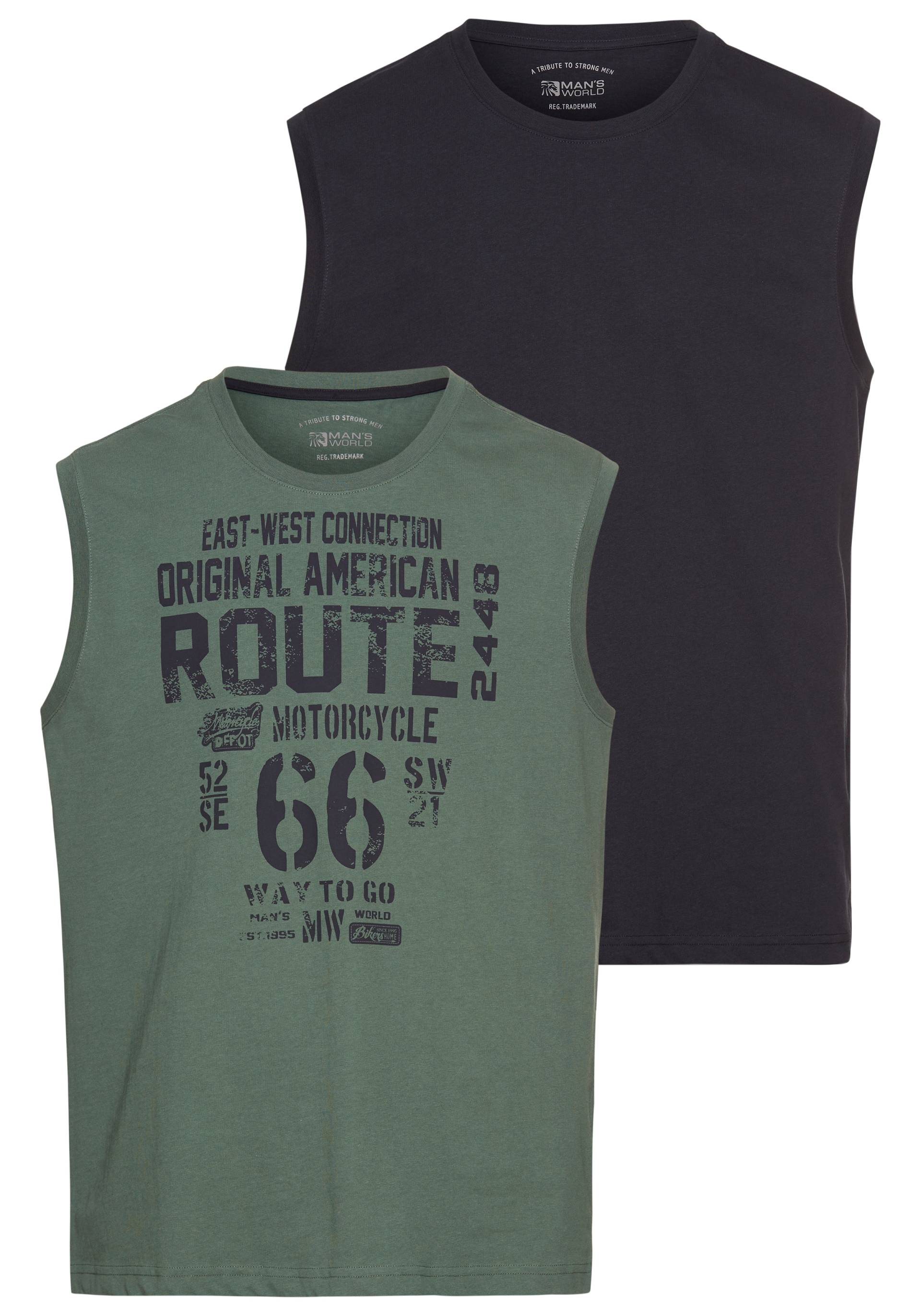 Man's World Muscleshirt, (2er-Pack), ärmellos, bedruckt, Rundhalsausschnitt, aus 100% Baumwolle von Man's World