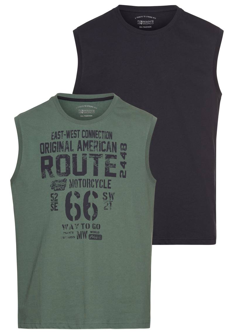 Man's World Muscleshirt, (2er-Pack), ärmellos, bedruckt, Rundhalsausschnitt, aus 100% Baumwolle von Man's World