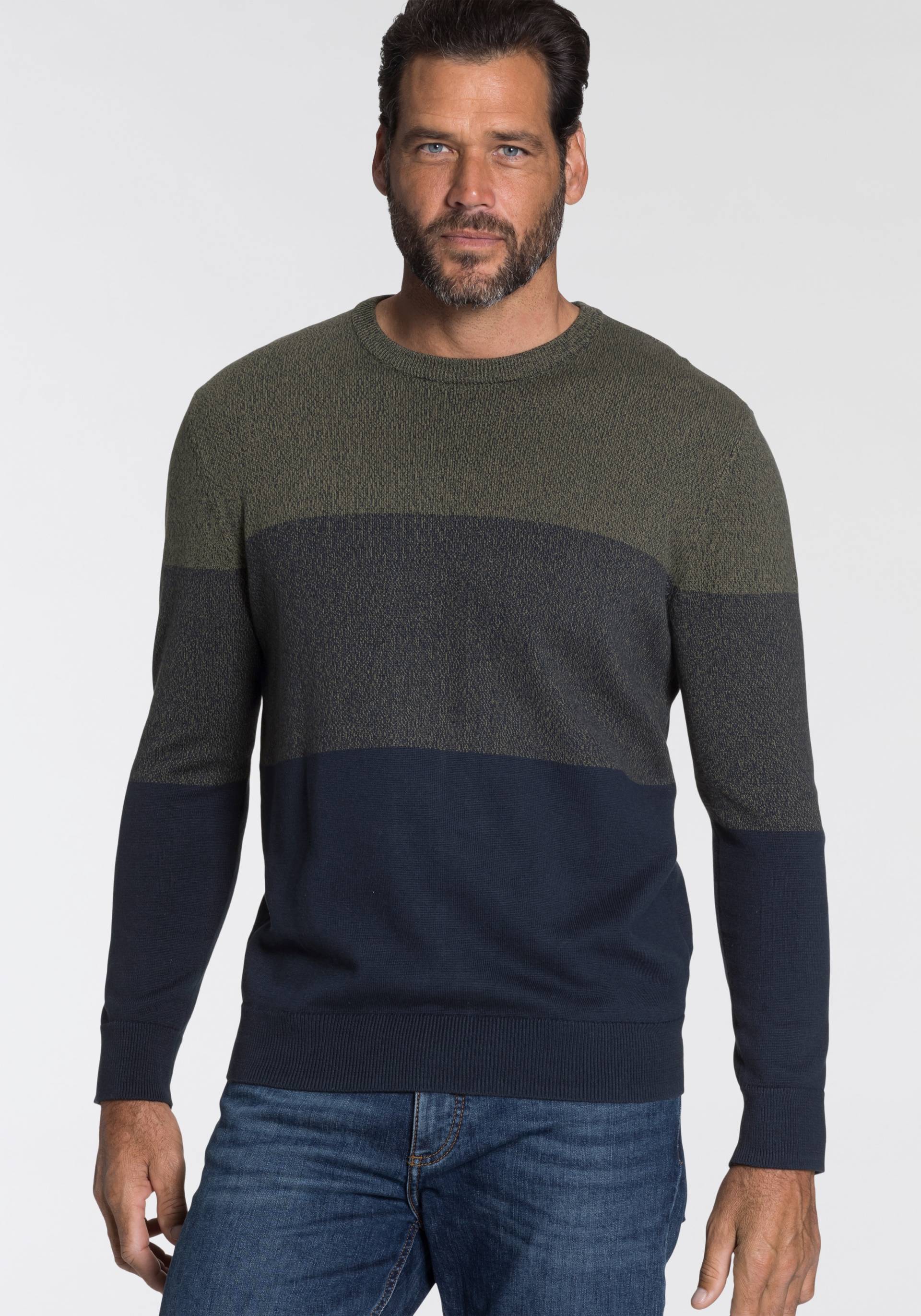 Man's World Rundhalspullover »Bis Grösse 5 XL«, mit Blockstreifen von Man's World