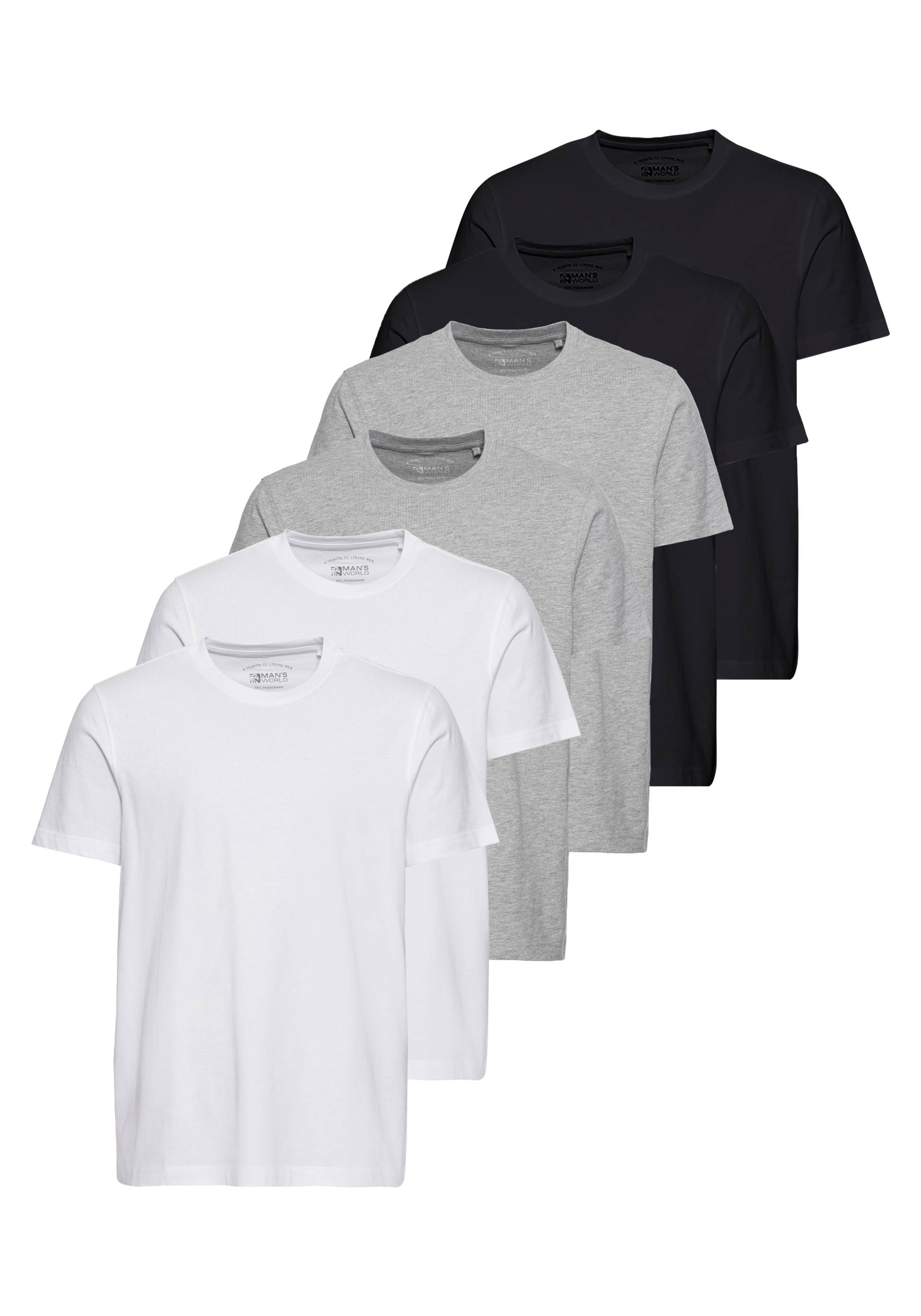 Man's World Rundhalsshirt, (Packung, 6 tlg., 6-er Pack), Kurzarm, unifarben, Rundhals, aus Baumwolle von Man's World