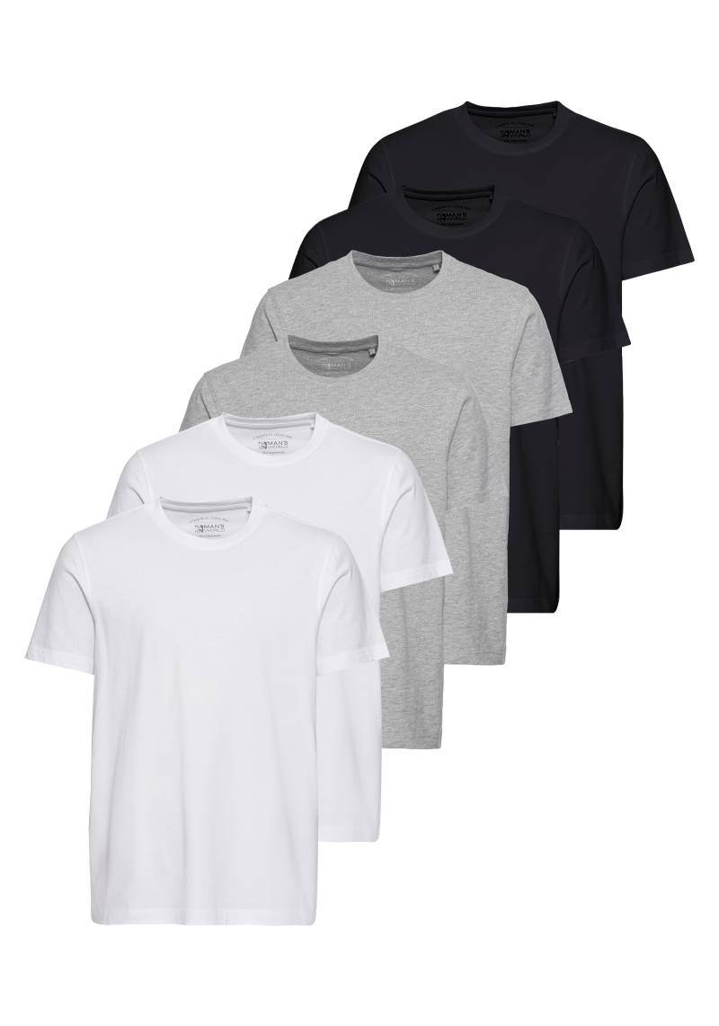 Man's World Rundhalsshirt, (Packung, 6 tlg., 6-er Pack), Kurzarm, unifarben, Rundhals, aus Baumwolle von Man's World