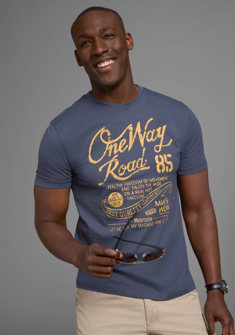 Man's World T-Shirt, Kurzarm, Regular Fit, mit Print, Rundhals, im Used-Look von Man's World