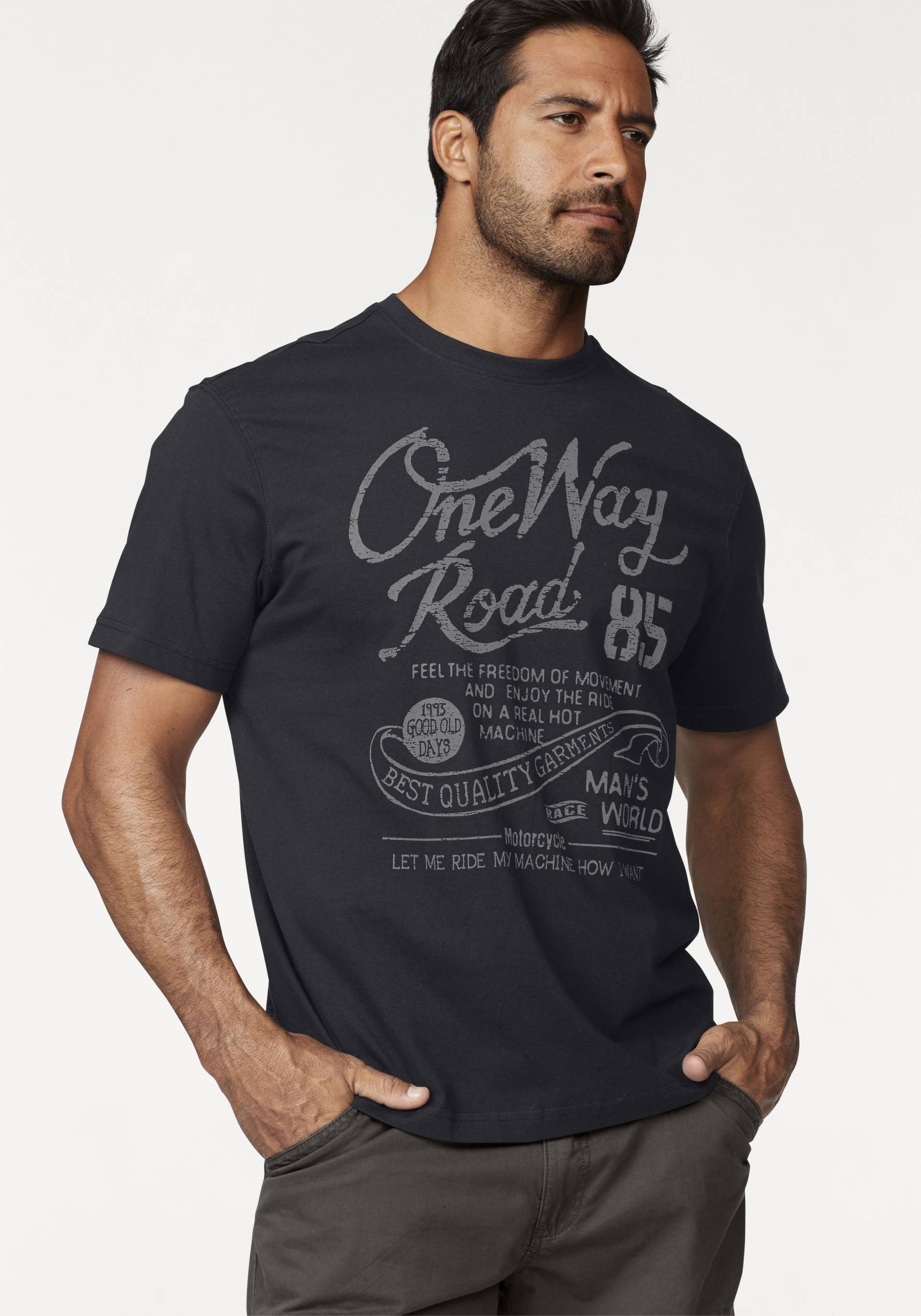 Man's World T-Shirt, Kurzarm, Regular Fit, mit Print, Rundhals, im Used-Look von Man's World