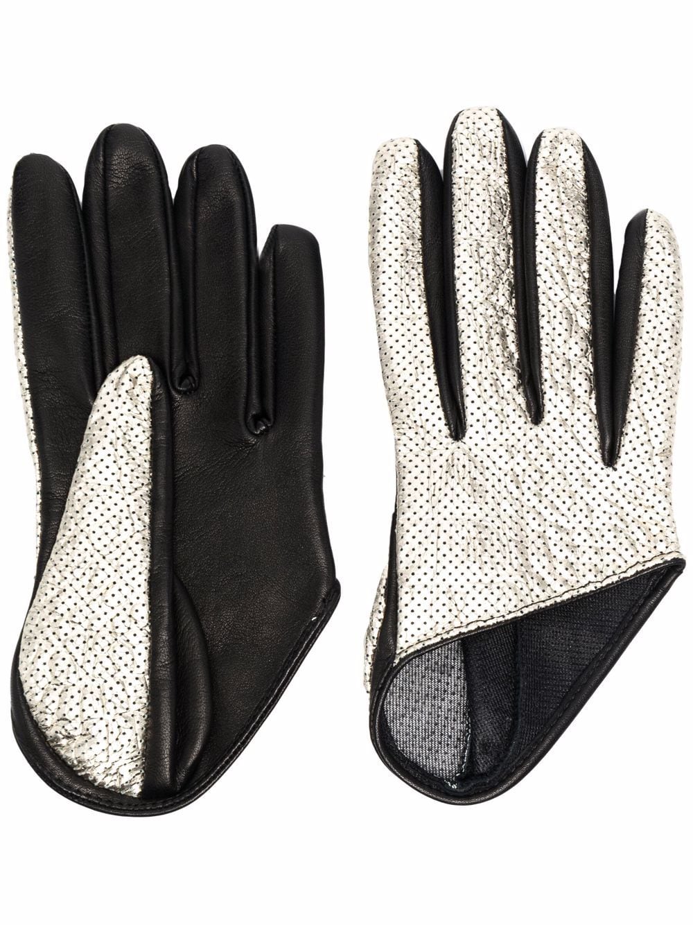 Manokhi panelled metallic-effect leather gloves - Black von Manokhi