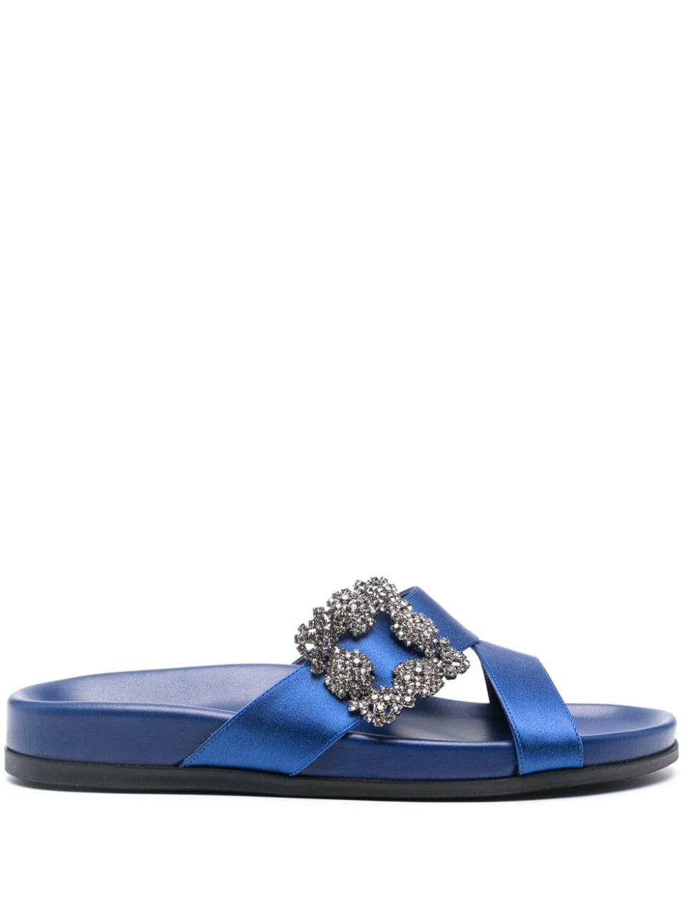 Manolo Blahnik Chilanghi buckled satin slippers - Blue von Manolo Blahnik