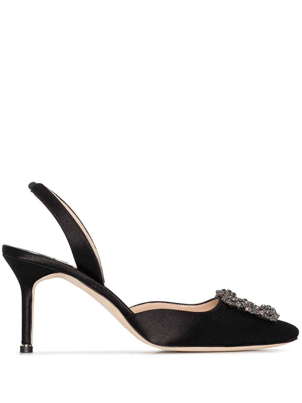 Manolo Blahnik Hangisi 70mm satin slingback pumps - Black von Manolo Blahnik