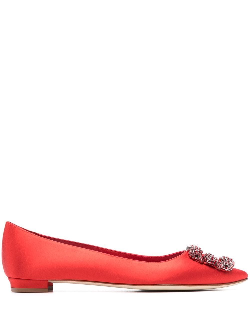 Manolo Blahnik Hangisi crystal-buckle ballerina pumps - Red von Manolo Blahnik