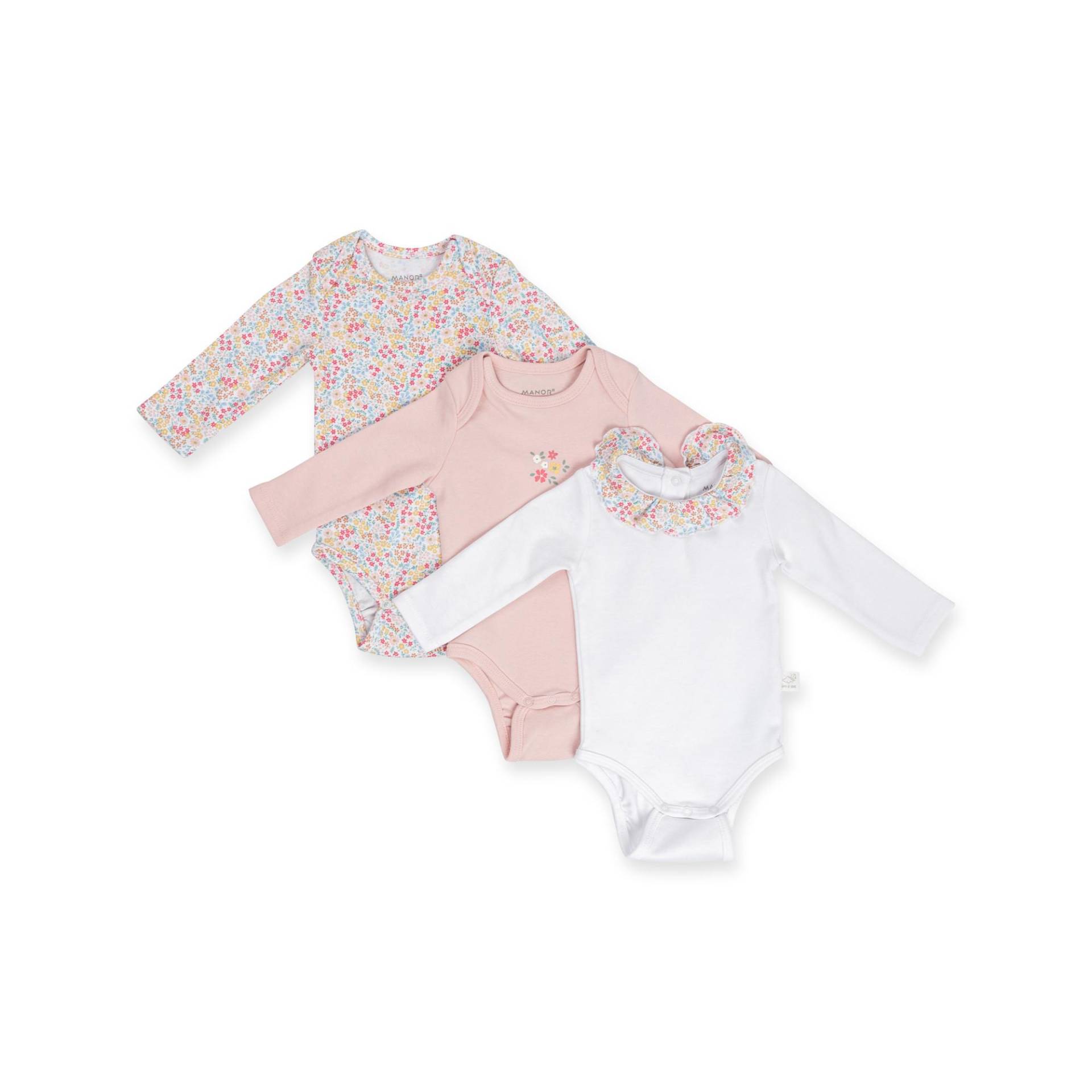 Triopack, Bodys, Langarm Unisex Rosa 92 von Manor Baby