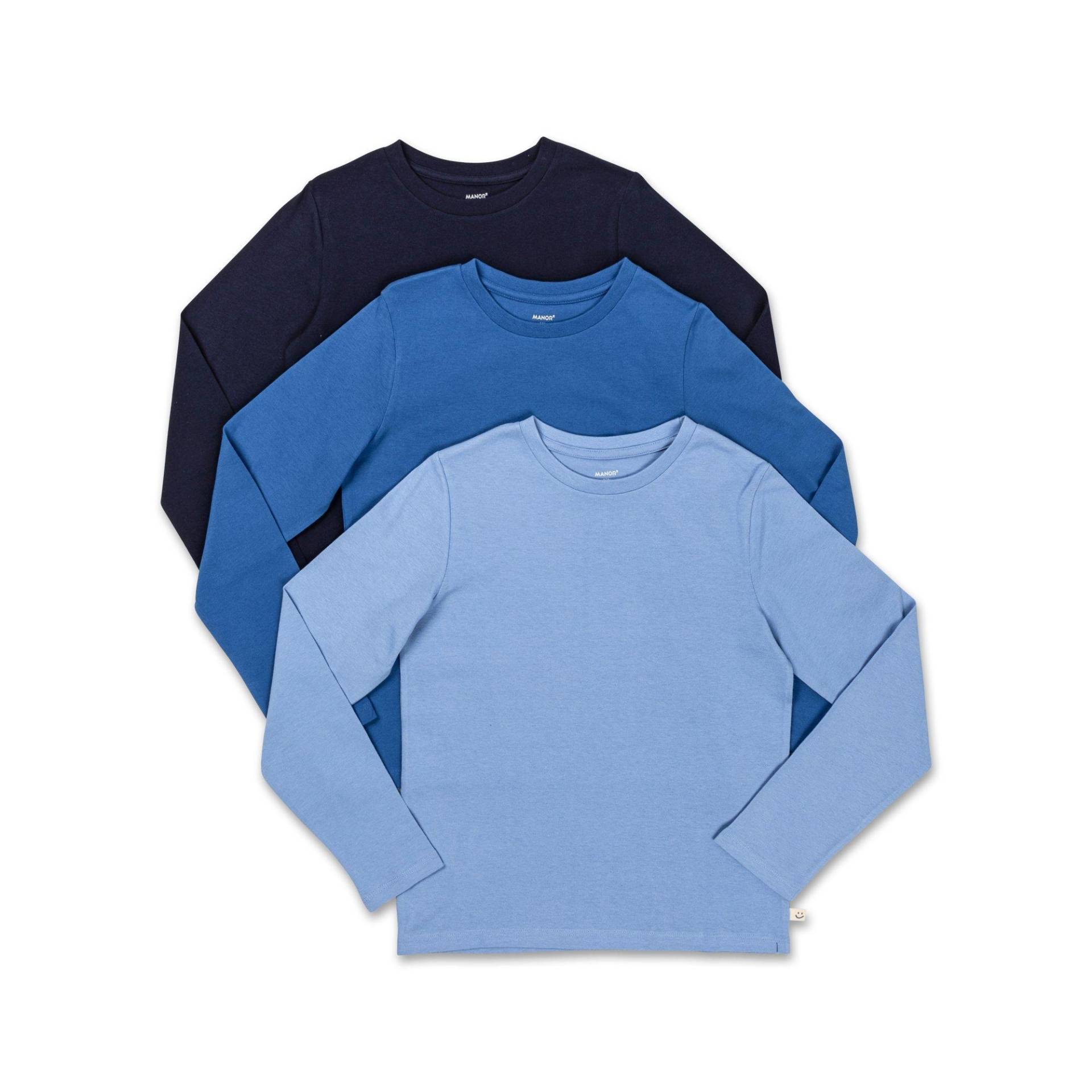 Triopack, T-shirts, Langarm Jungen Blau 104 von Manor Kids