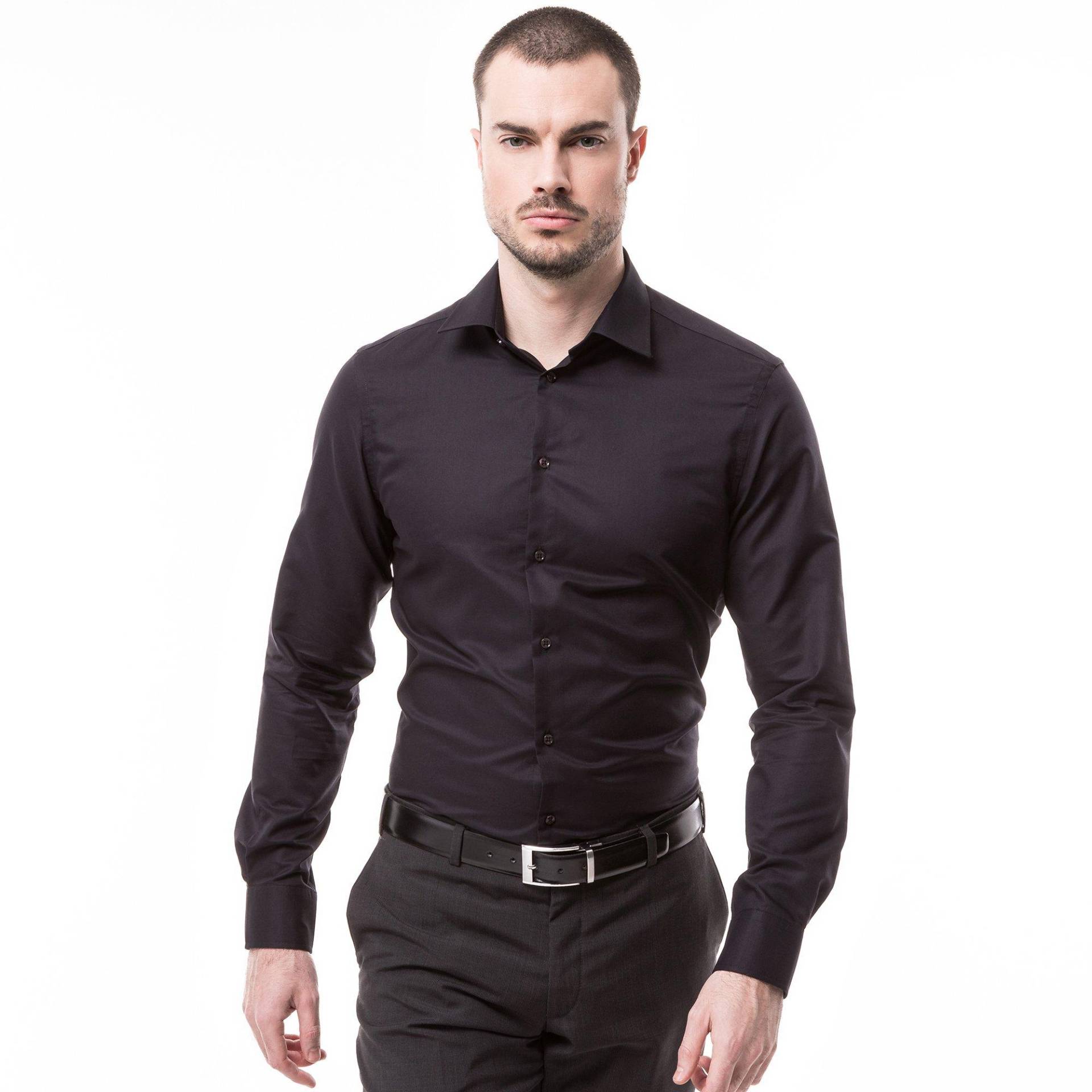 Hemd, Modern Fit, Langarm Herren Black S von Manor Man