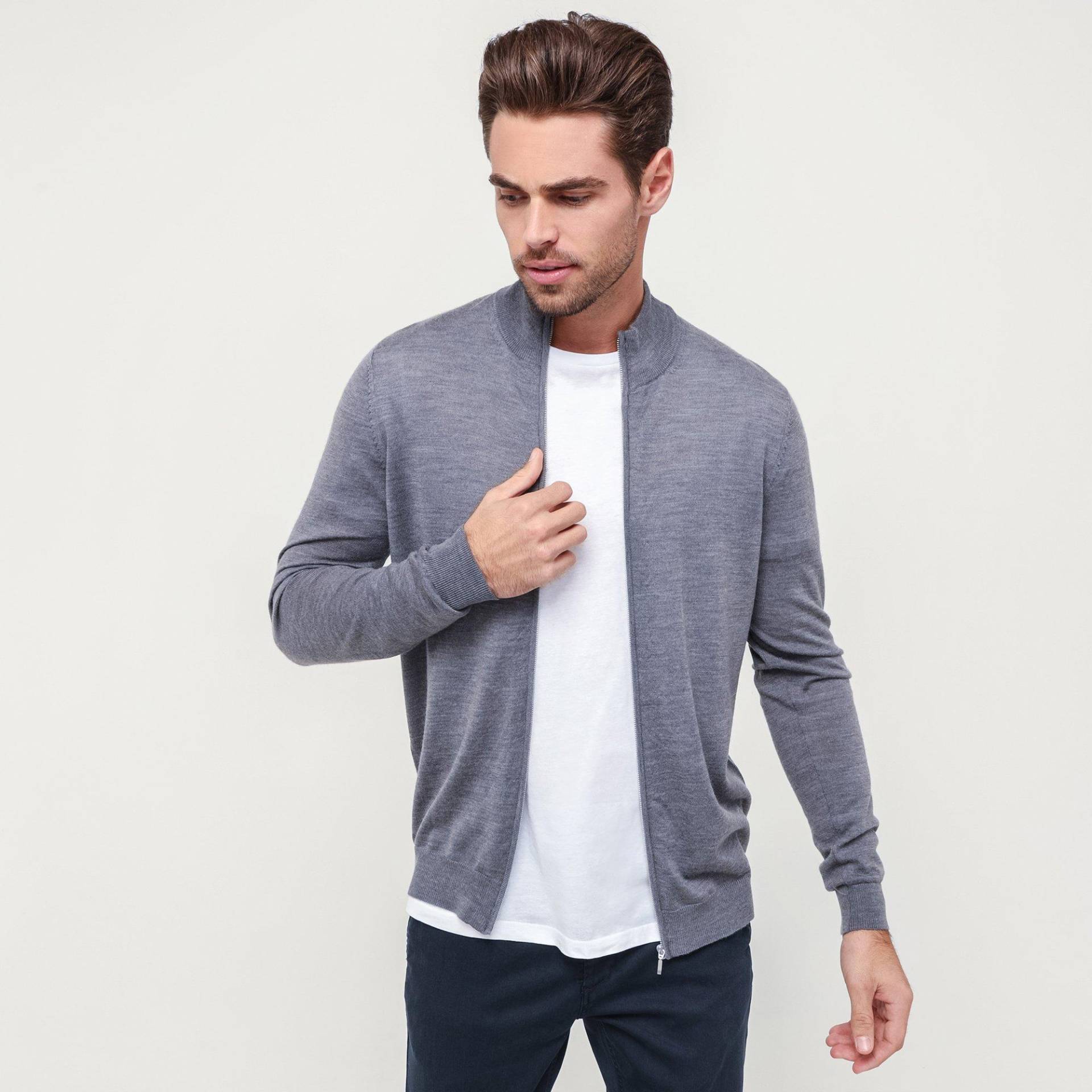 Kurze Strickjacke Herren Grau Melange XL von Manor Man