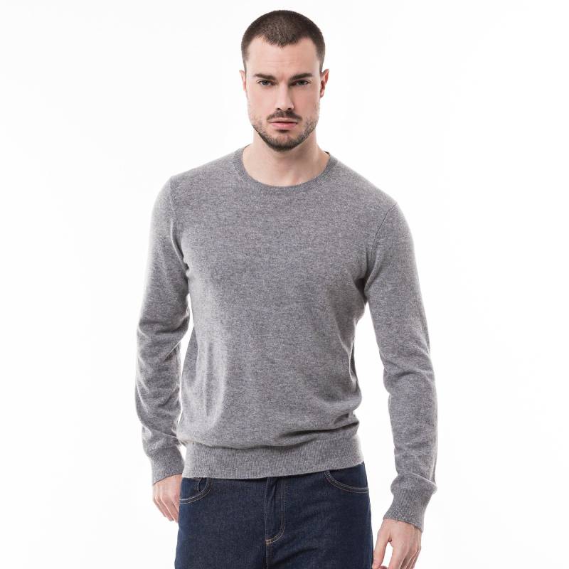 Cashmere-pullover, Rundhals Herren Grau Melange L von Manor Man