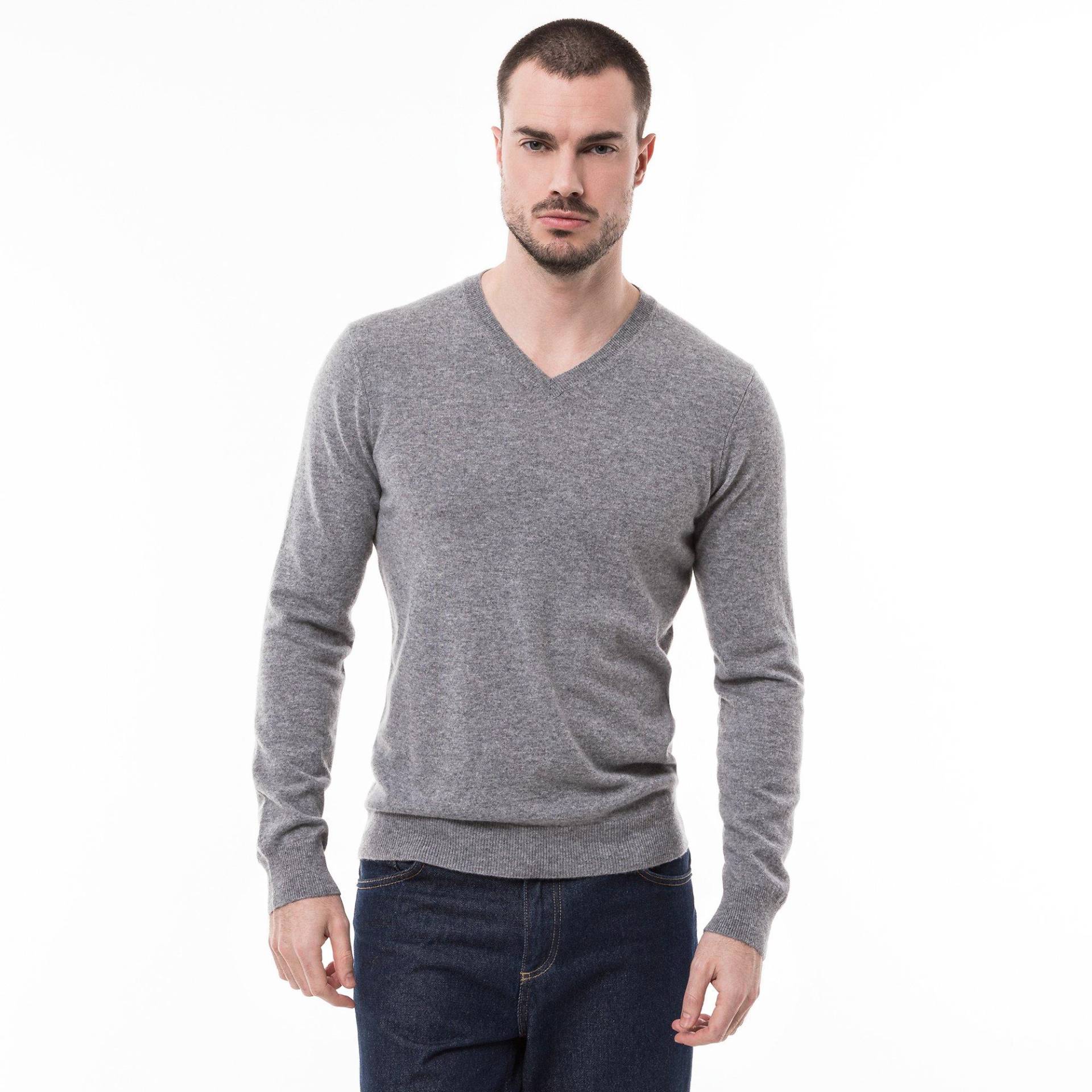 Cashmere-pullover, V-neck Herren Grau Melange XL von Manor Man