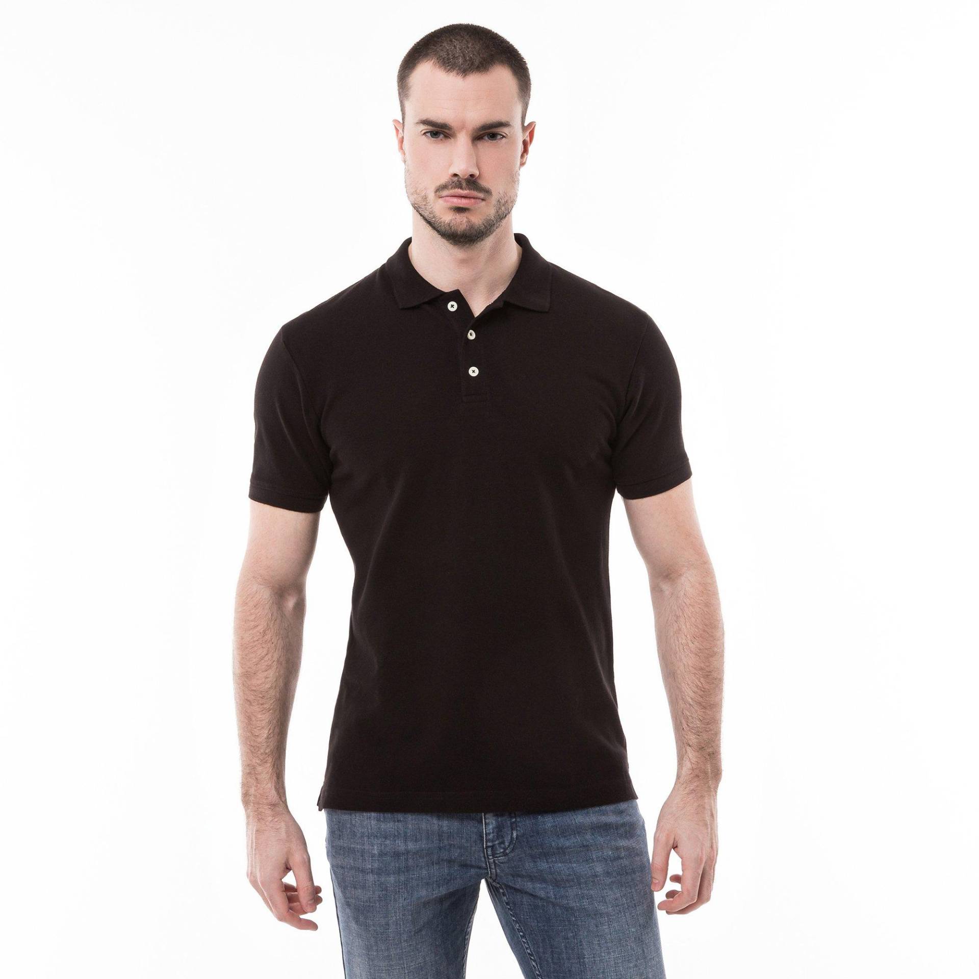 Poloshirt, Modern Fit, Kurzarm Herren Black L von Manor Man