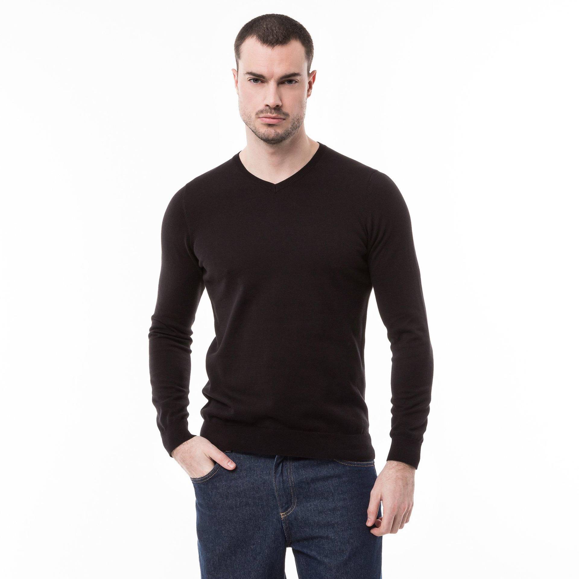 Pullover, Classic Fit, Langarm Herren Black L von Manor Man