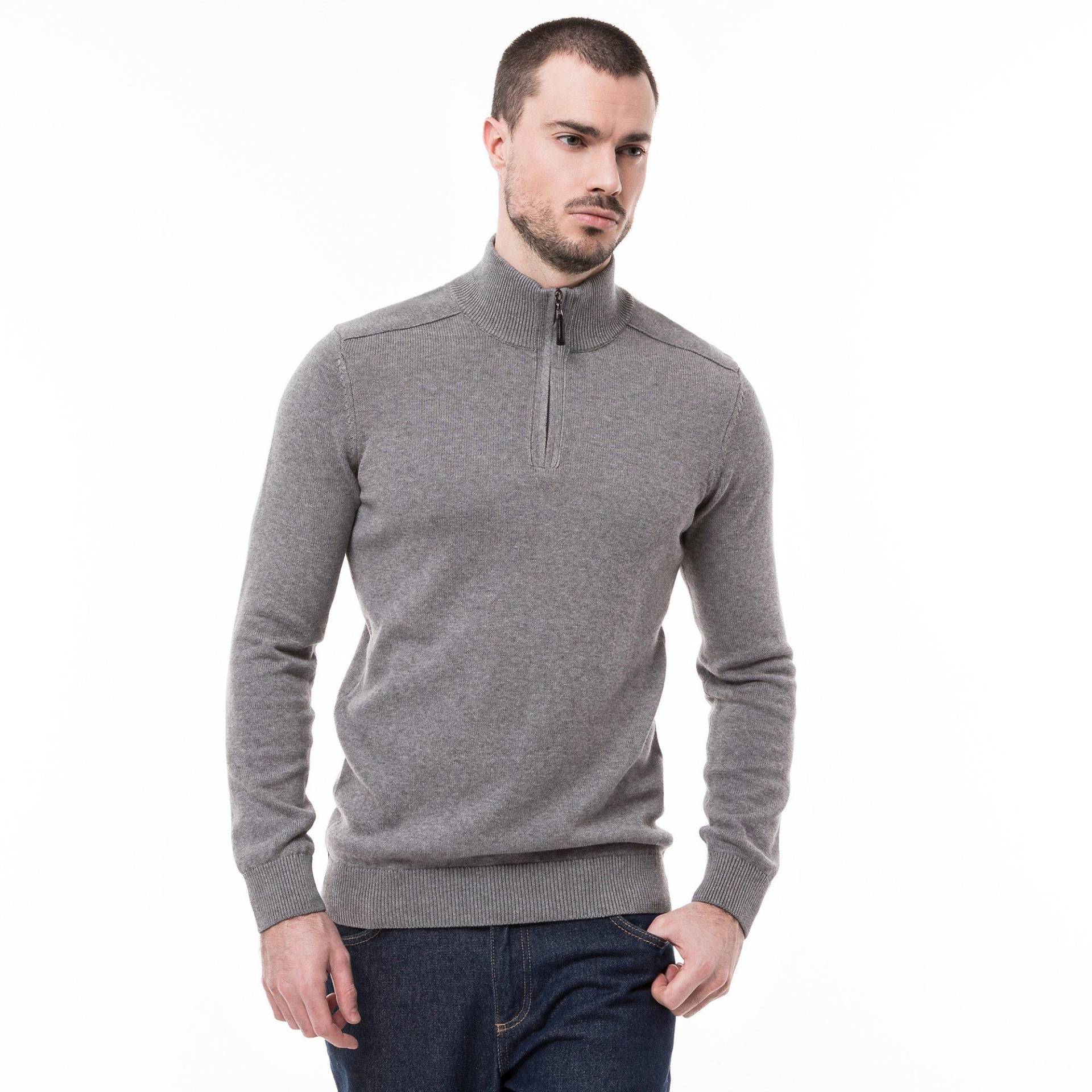 Pullover, Stehkragen, Half-zip Herren Grau Melange M von Manor Man