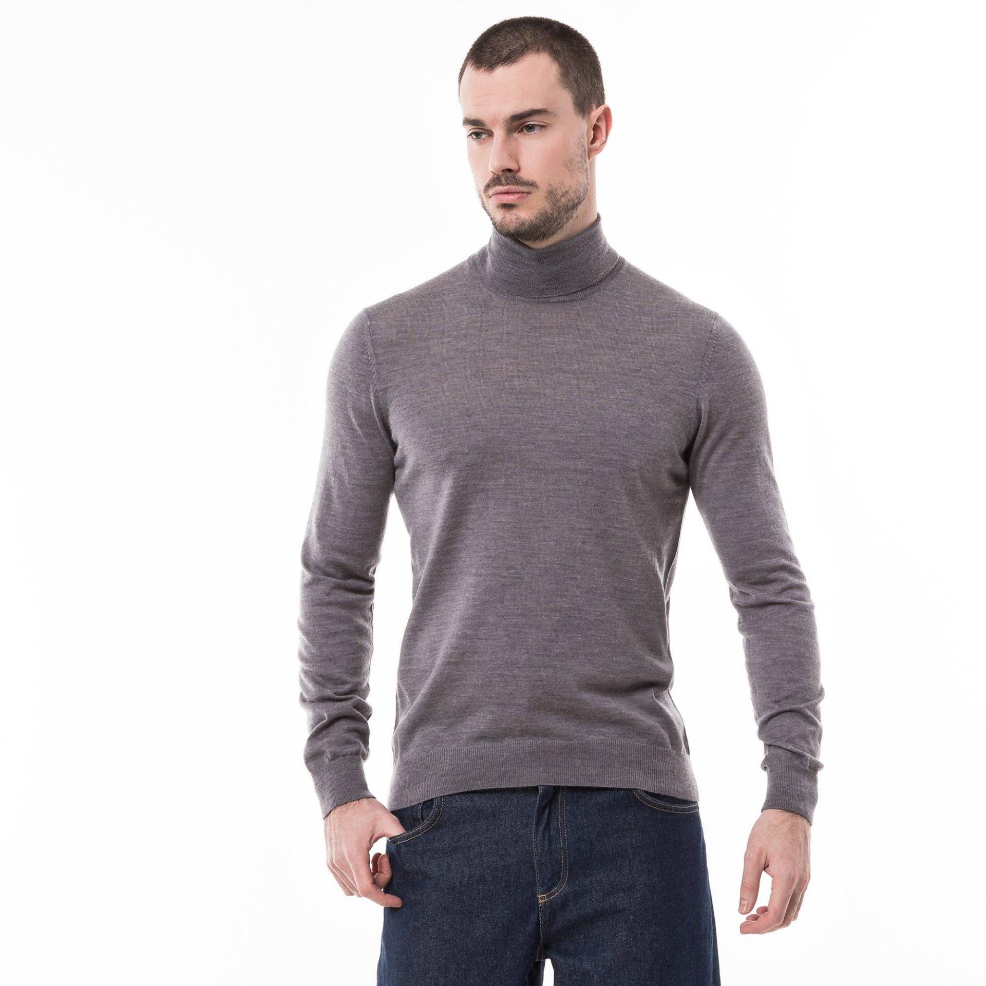 Pullover, Classic Fit, Langarm Herren Grau Melange L von Manor Man