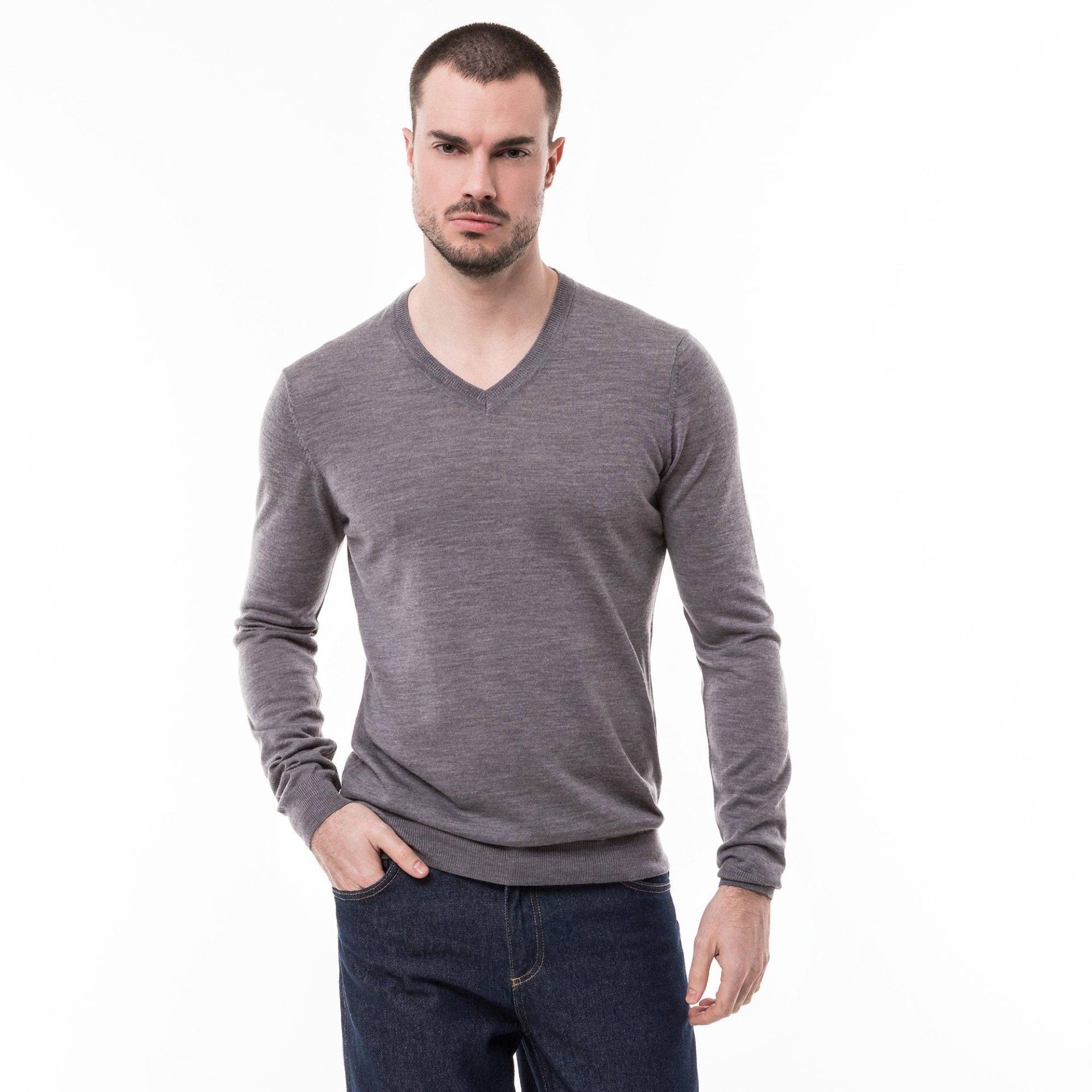 Pullover, Classic Fit, Langarm Herren Grau Melange XXL von Manor Man