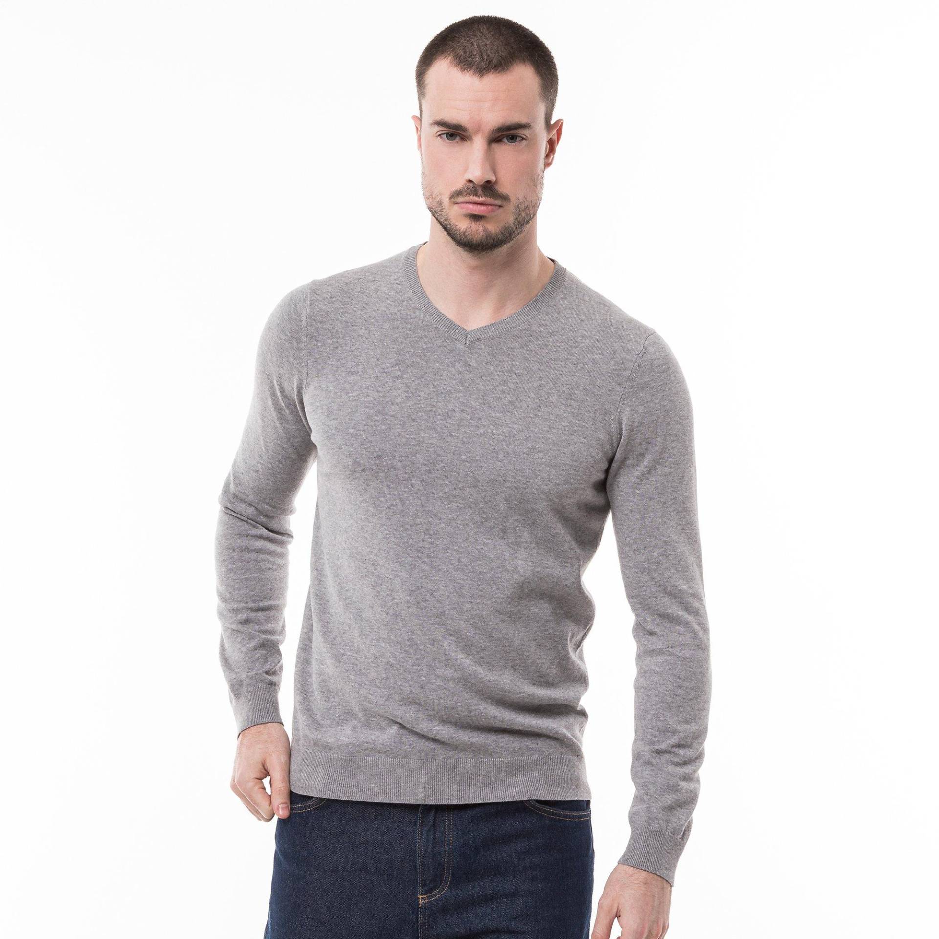 Pullover, Classic Fit, Langarm Herren Grau Melange XXL von Manor Man