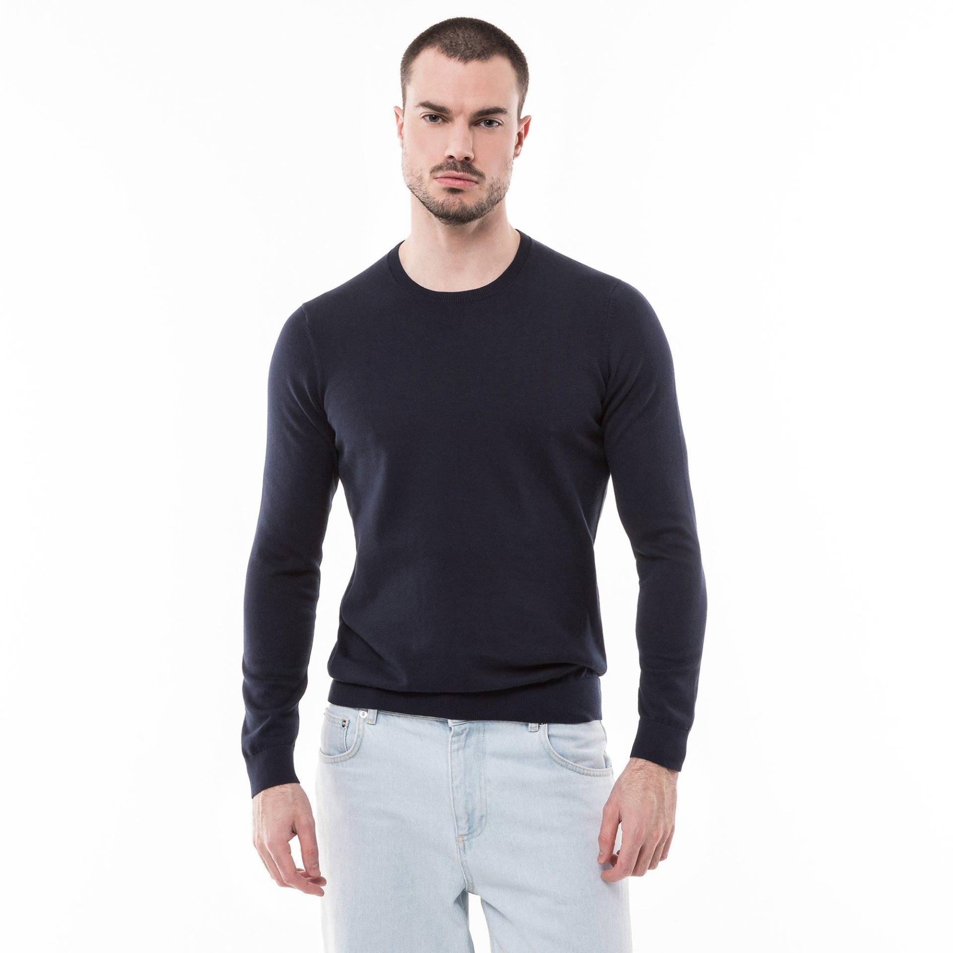 Pullover, Classic Fit, Langarm Herren Marine M von Manor Man