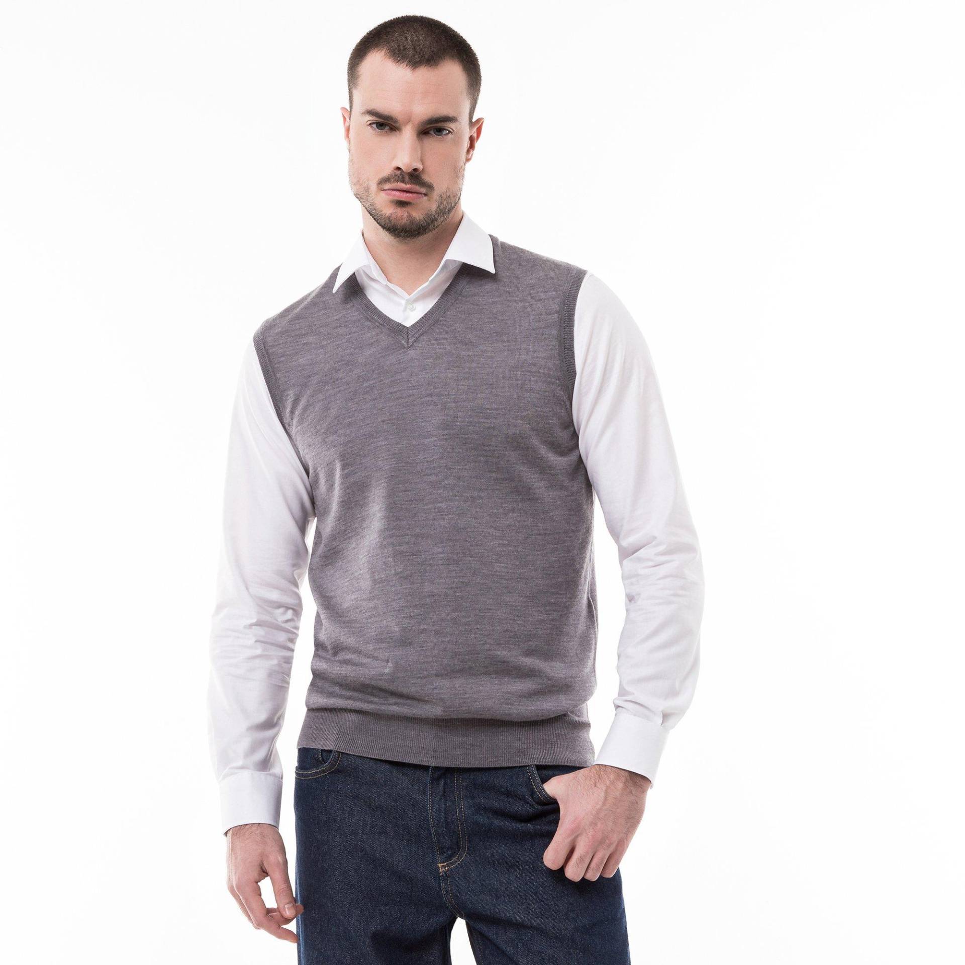 Pullover, Classic Fit, Ohne Arm Herren Grau Melange L von Manor Man