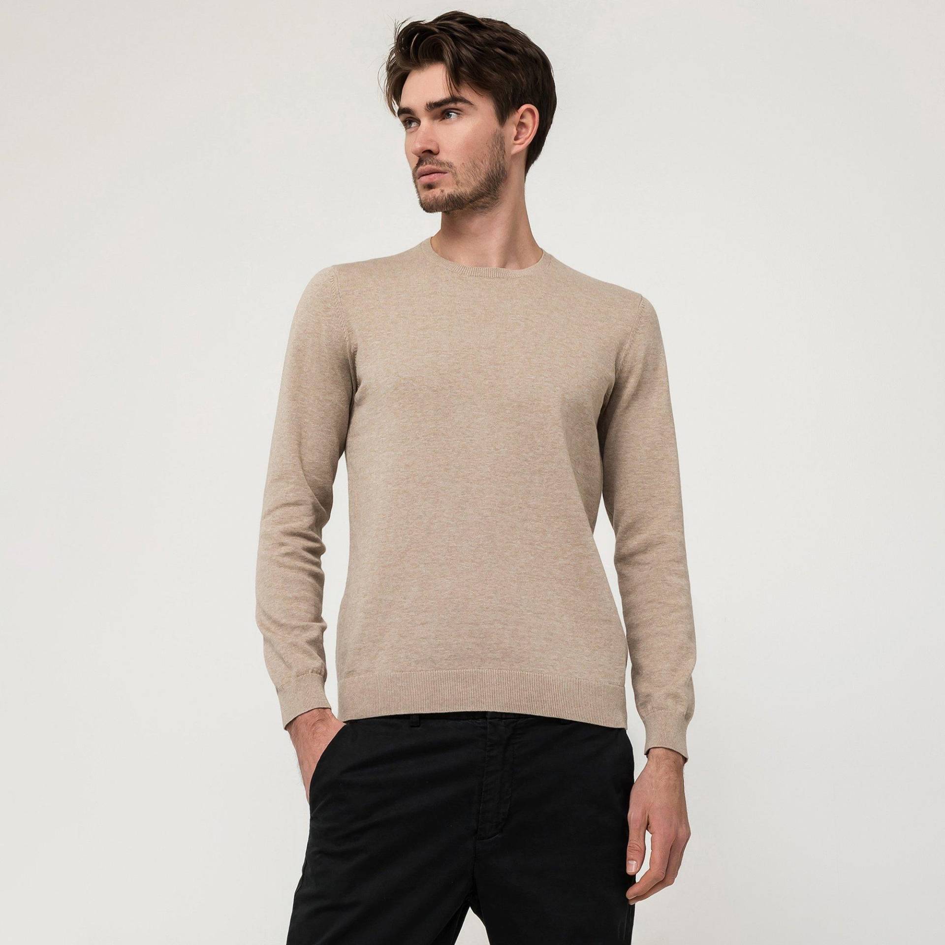 Pullover, Rundhals, Langarm Herren Taupe S von Manor Man