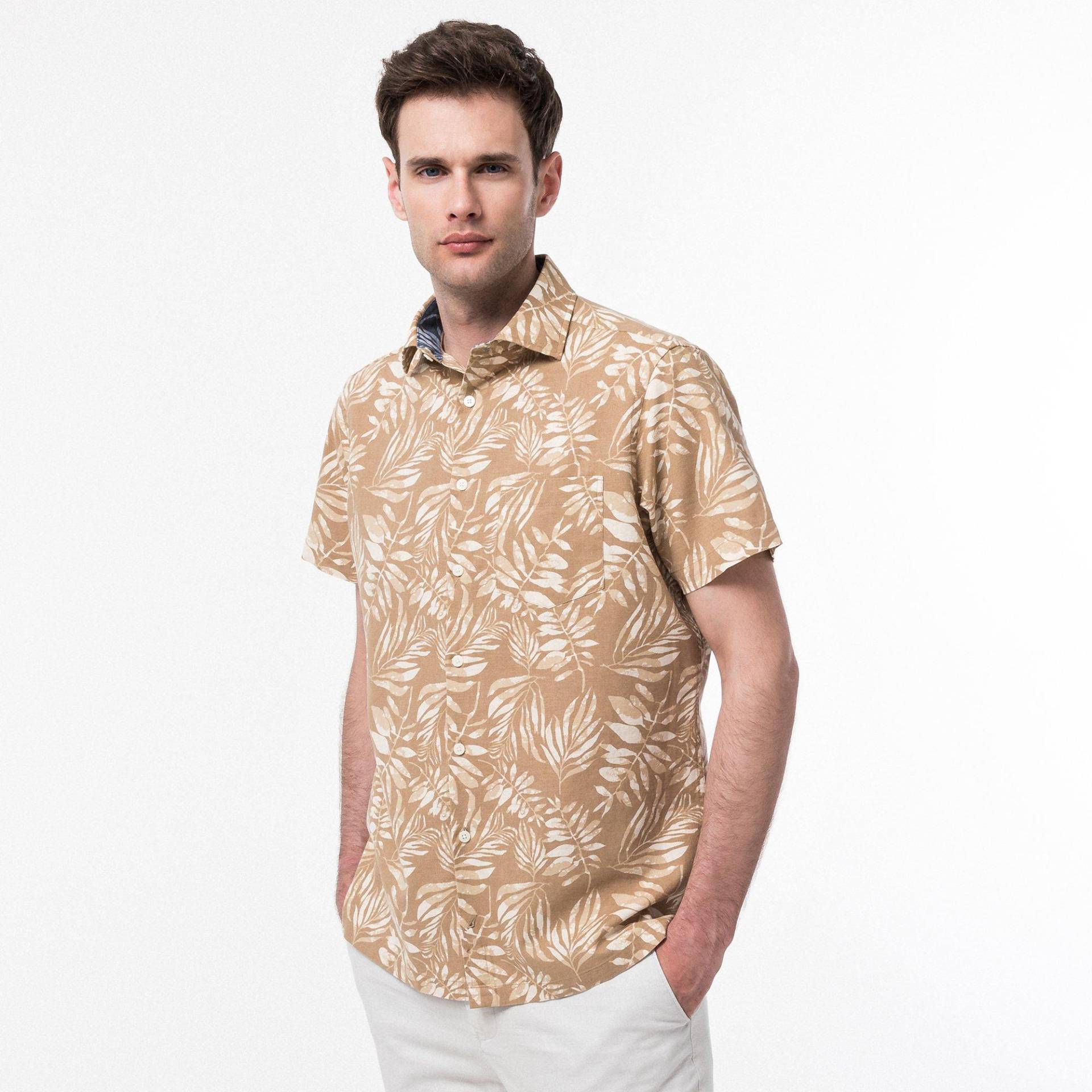 Hemd, Classic Fit, Kurzarm Herren Beige XXL von Manor Man