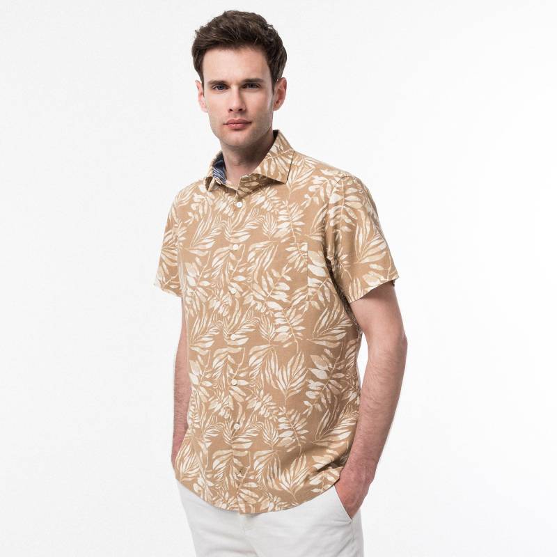 Hemd, Classic Fit, Kurzarm Herren Beige XXL von Manor Man