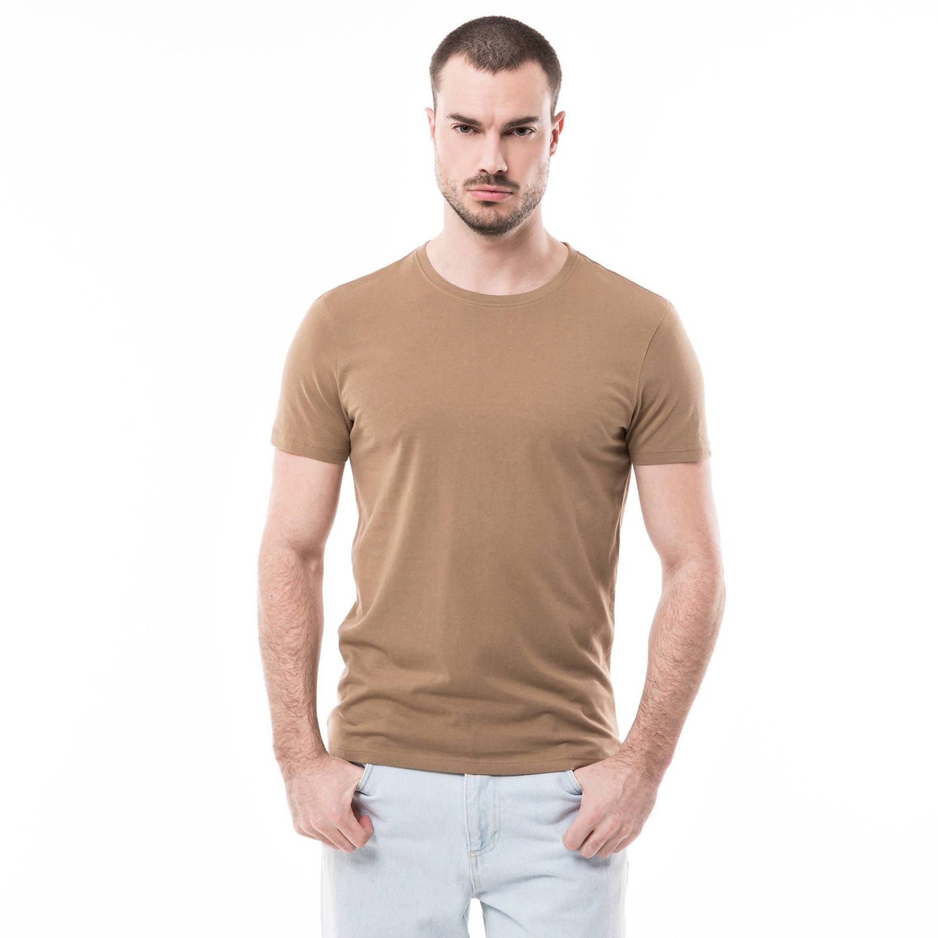 T-shirt, Rundhals, Kurzarm Herren Taupe M von Manor Man