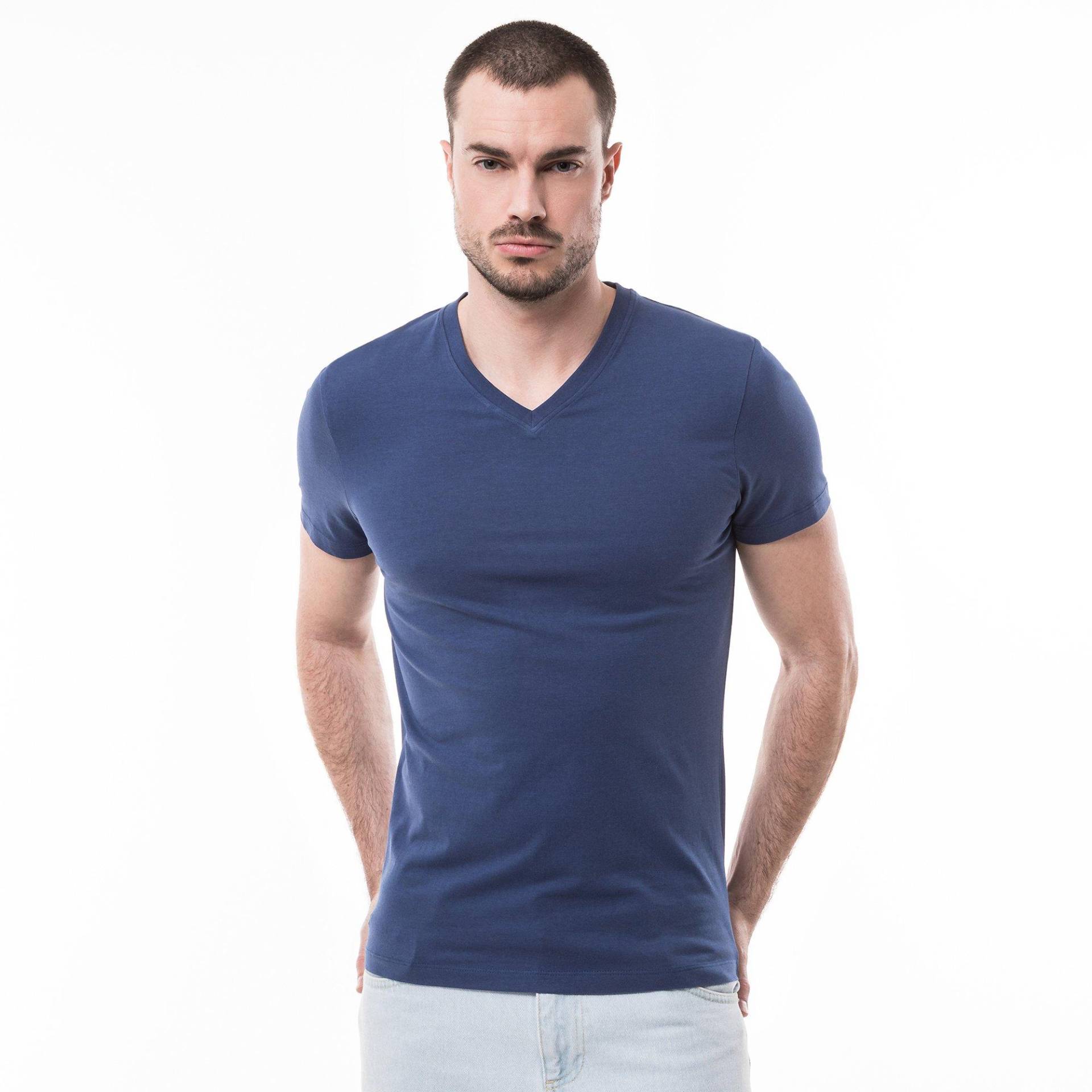 T-shirt, V-neck, Kurzarm Herren Blau M von Manor Man