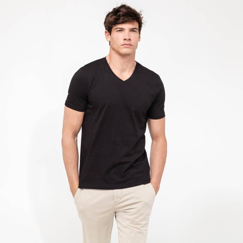 T-shirt, V-neck Herren Black L von Manor Man