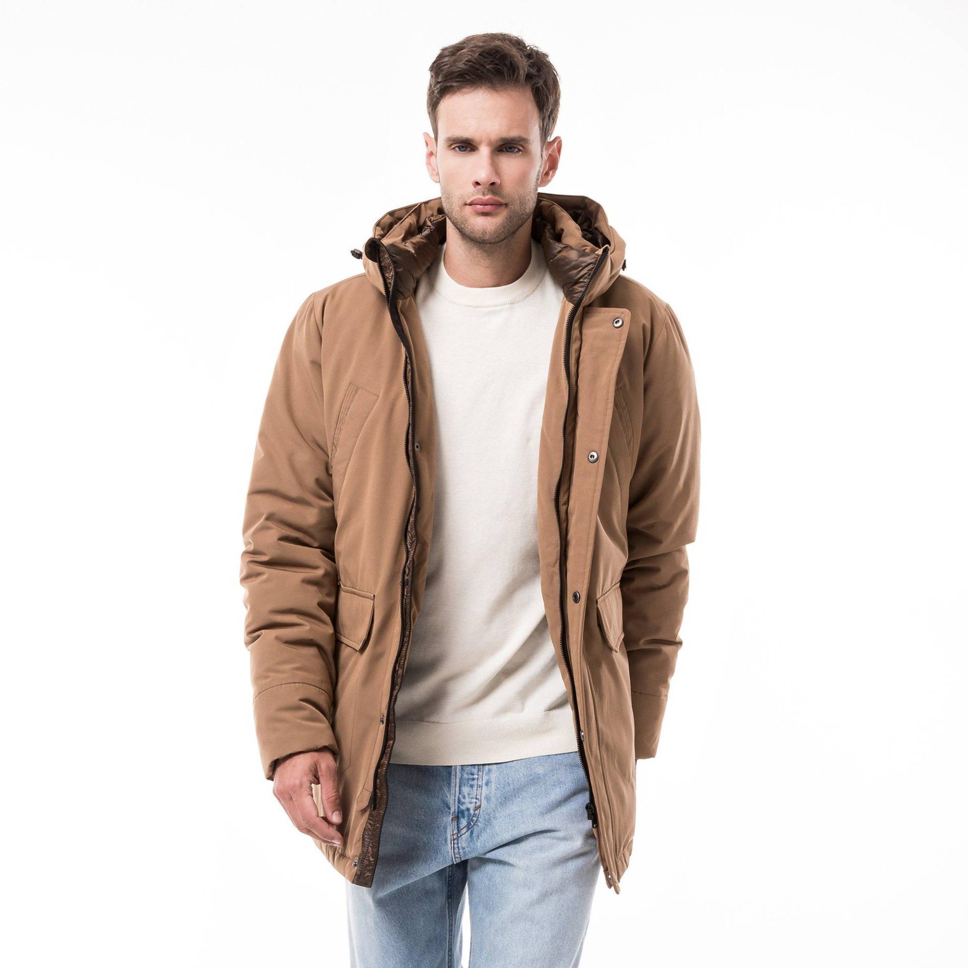 Jacke, Wattiert Mit Kapuze Herren Braun XL von Manor Man