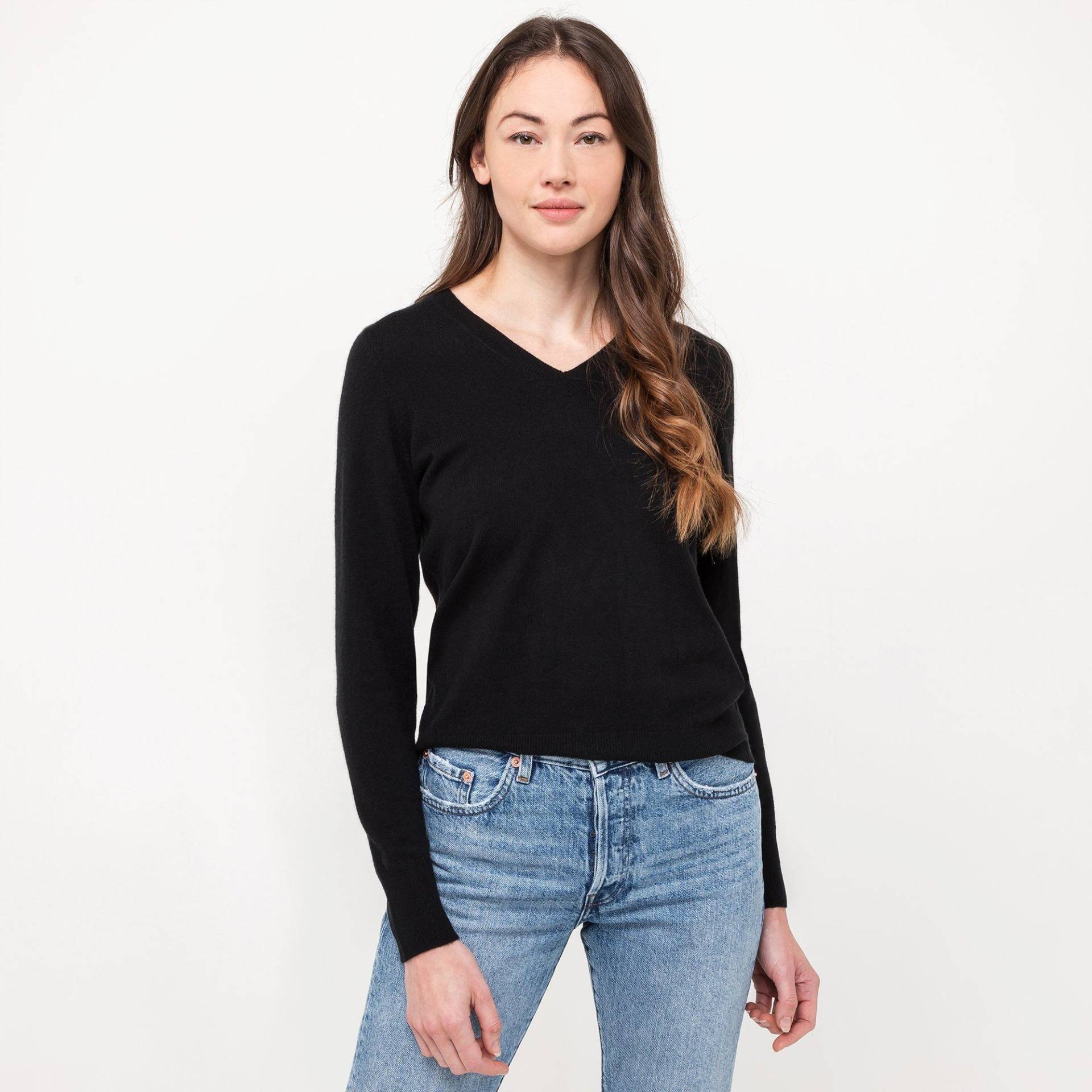 Bio-cashmere Pullover, V-neck Damen Black XL von Manor Woman