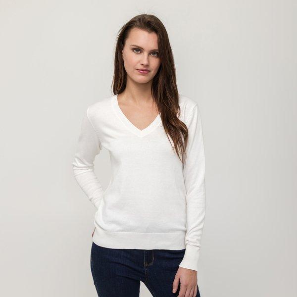 Pullover, V-neck, Langarm Damen Ecru S von Manor Woman