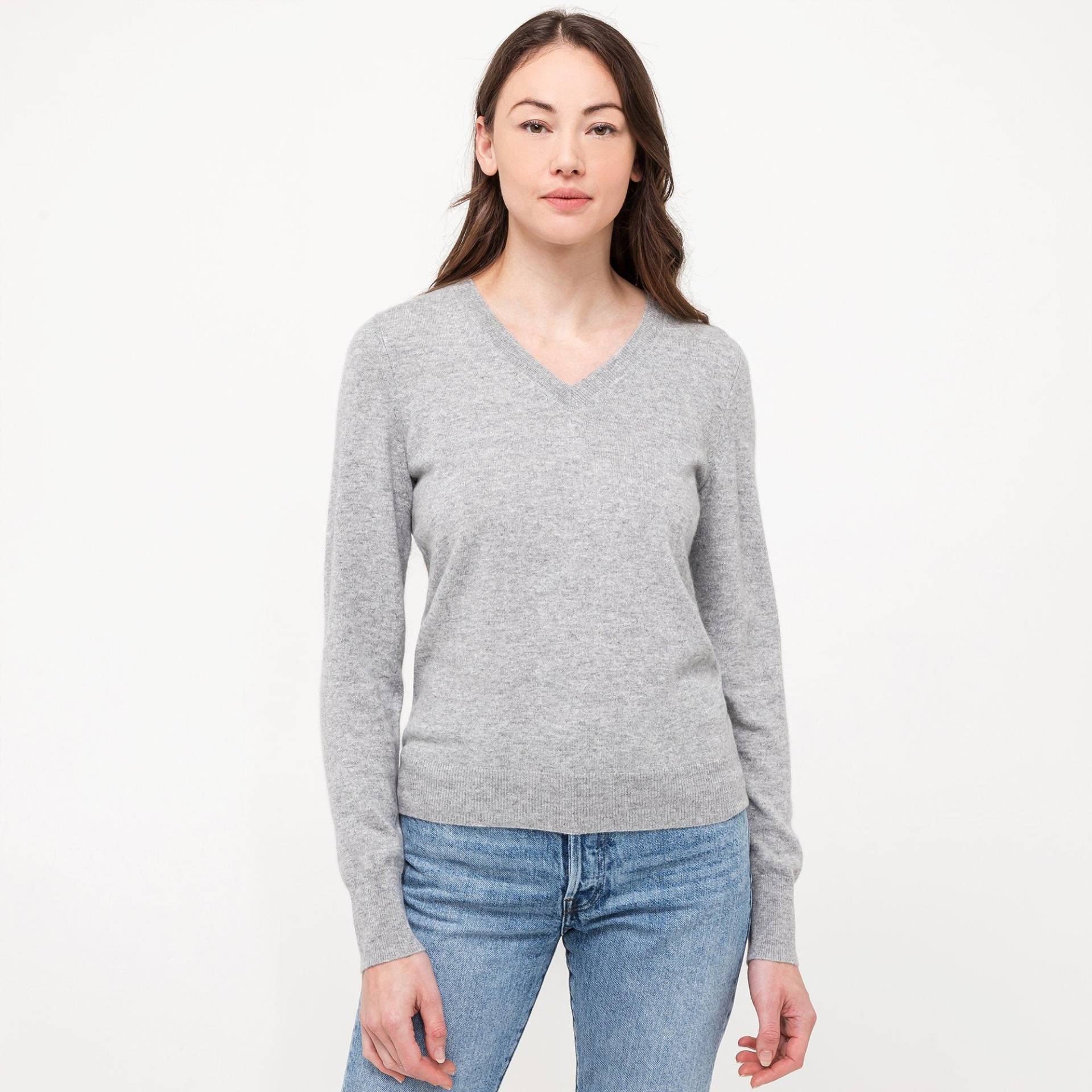 Bio-cashmere Pullover, V-neck Damen Grau Melange XS von Manor Woman