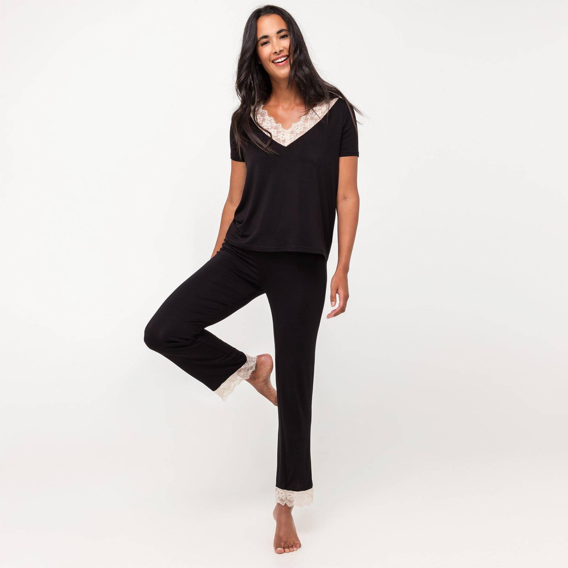 Pyjama Oberteil, Kurzarm Damen Black M von Manor Woman