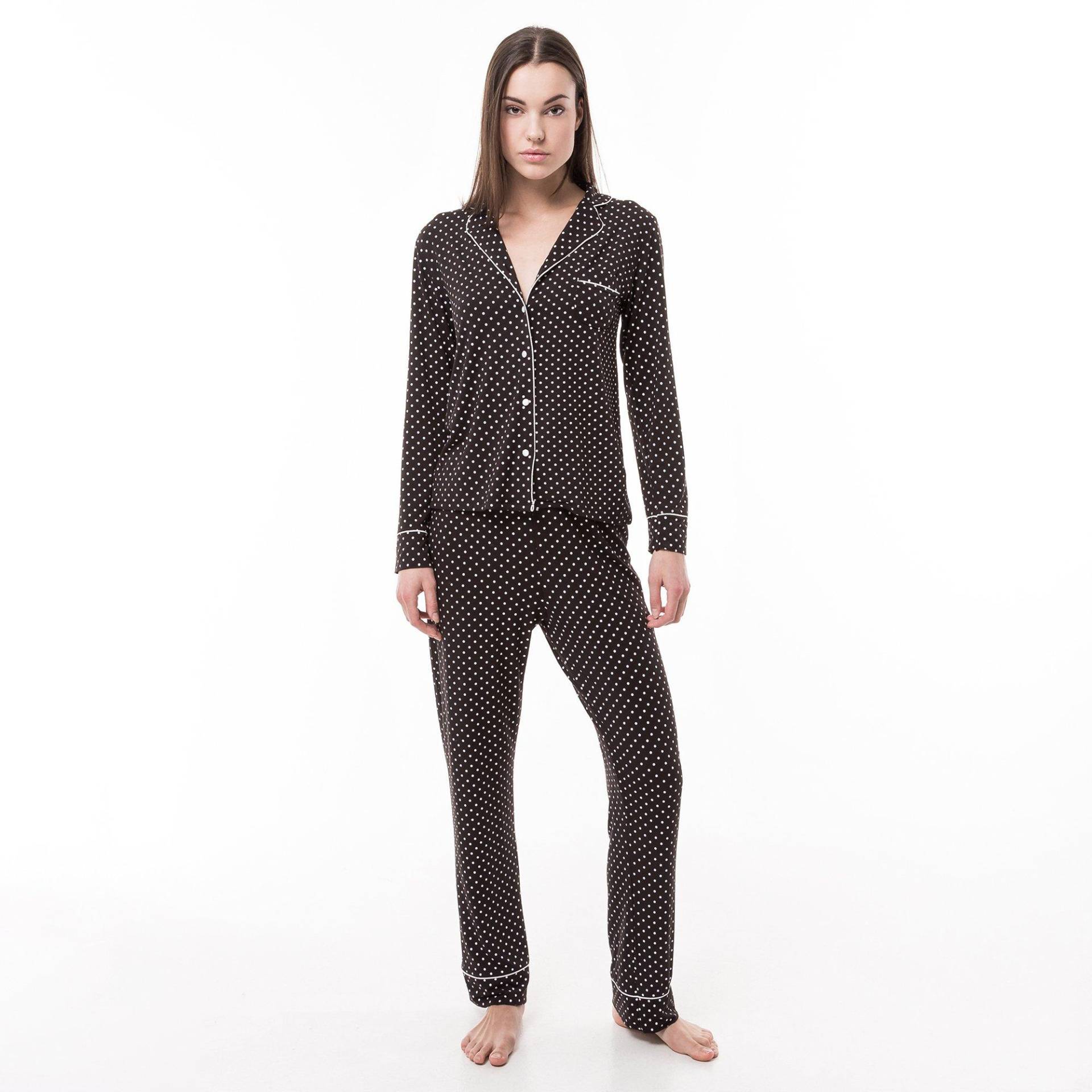 Pyjama-set Lang, Langarm Damen Black XS von Manor Woman