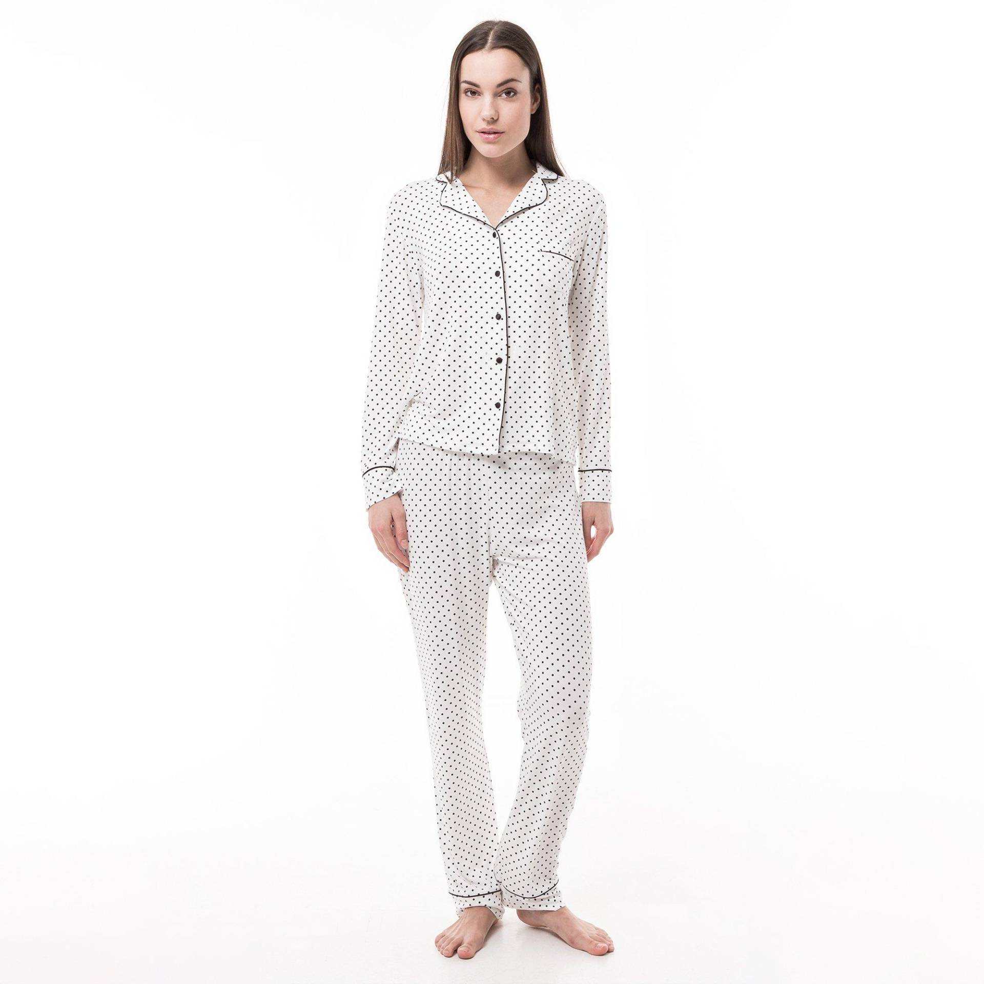 Pyjama-set Lang, Langarm Damen Weiss XL von Manor Woman