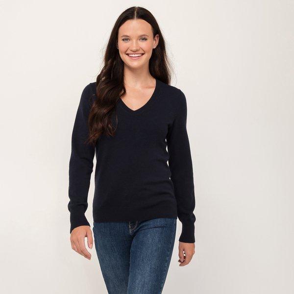 Bio-cashmere Pullover, V-neck Damen Marine L von Manor Woman